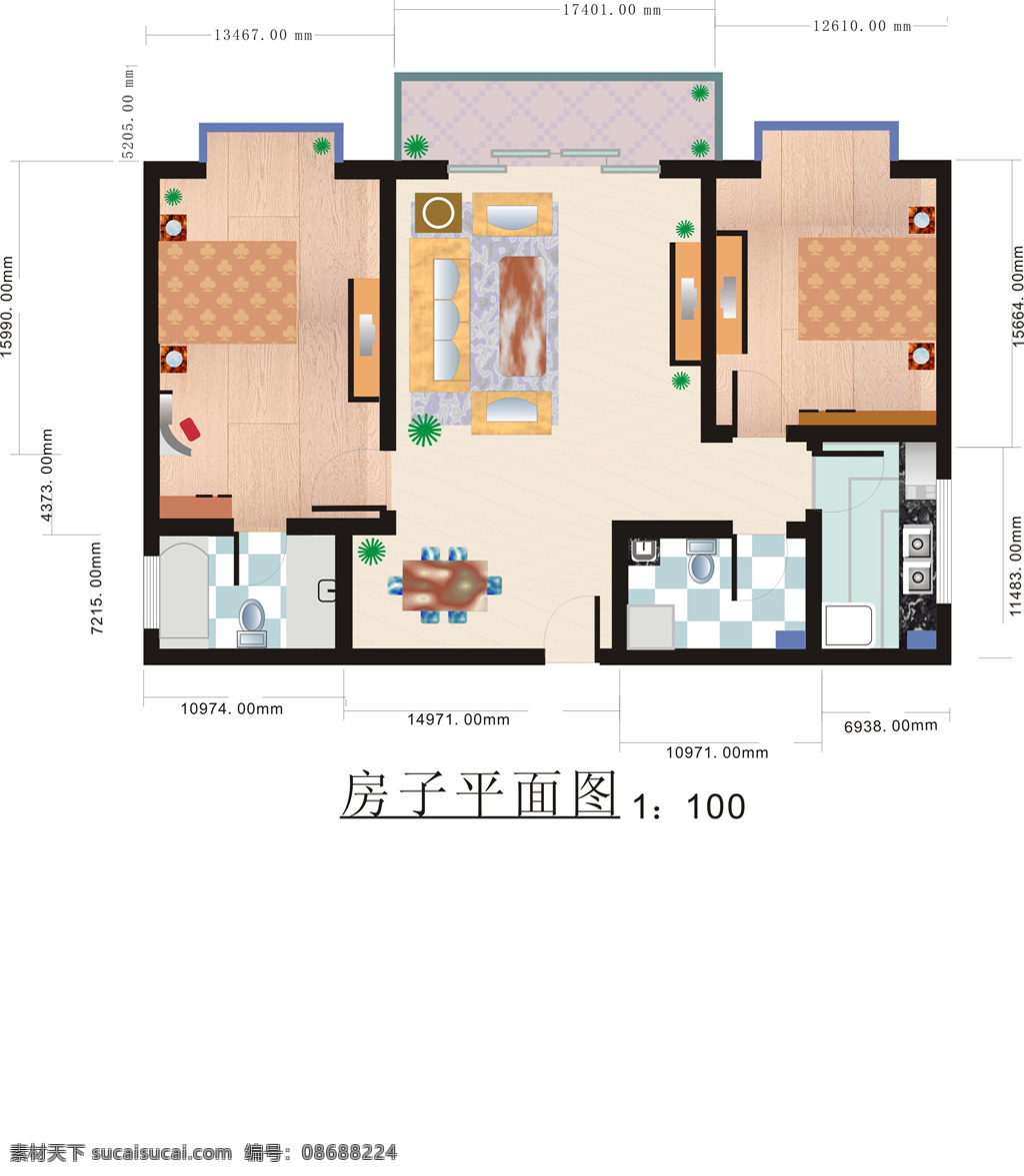 室内设计 彩色 平面图 室内 白色