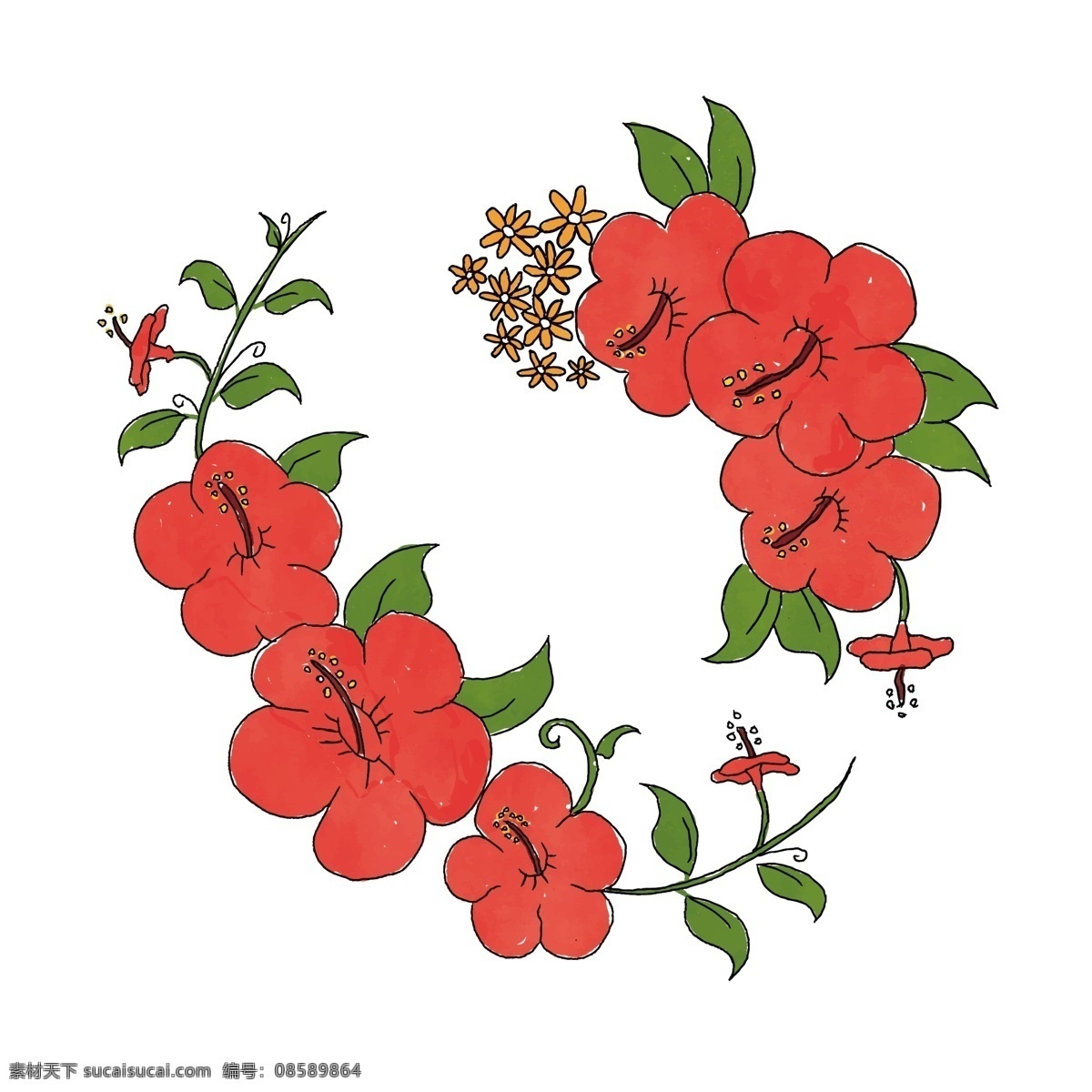 卡通 浪漫 花朵 矢量 卡通花朵 浪漫花朵 花环 卡通花环 漂亮 漂亮花环 红色 红色花环 红色花朵