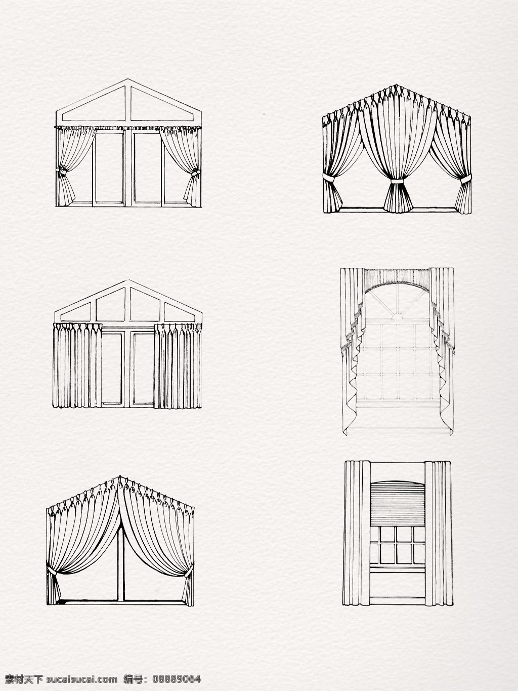 素描 窗户 系列 整理 窗 窗帘 黑白 简约 元素