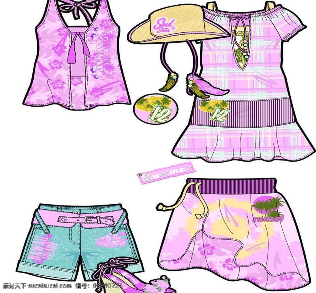 套 女装设计 服装设计 一套女装设计 女款短裤 女款裙 女款裙子 矢量 其他服装素材