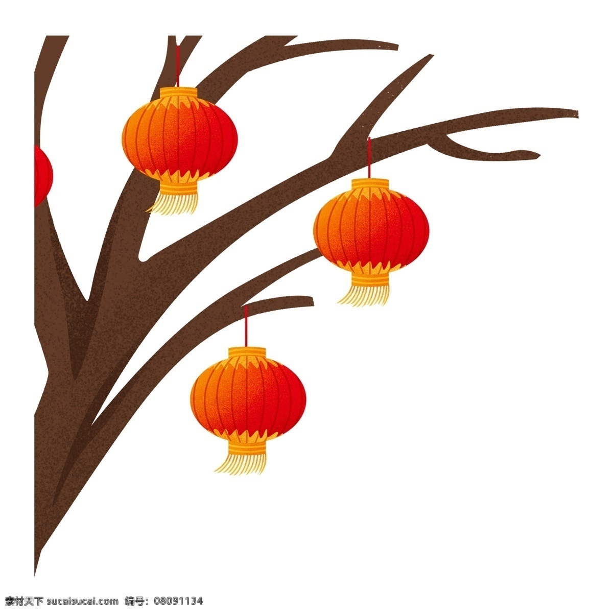 中国 风 新年 装饰 花枝 灯笼 透明 节日元素 装饰图案 免扣素材 元宵节装饰