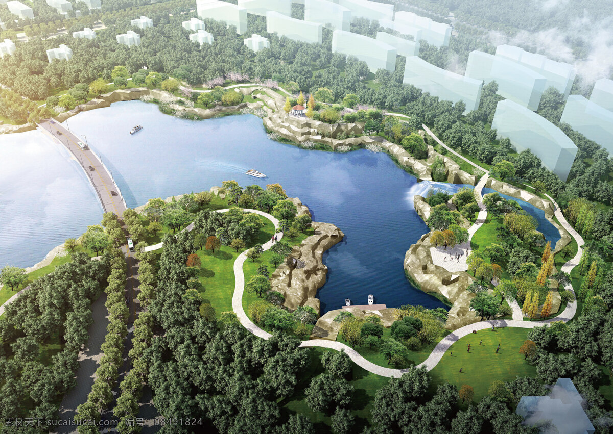 累 石湾 景观 人工驳岸 自然林地 跨湖大桥 住宅区建筑群 原创设计 其他原创设计