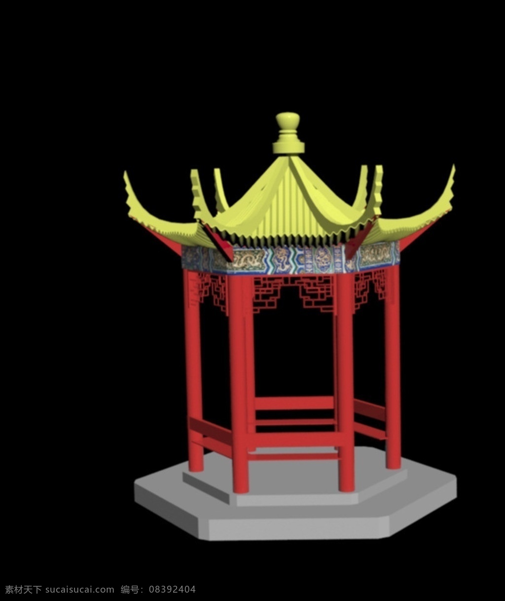 亭子 园林小品 古典亭子 六角亭 室外模型 3d设计模型 源文件 max