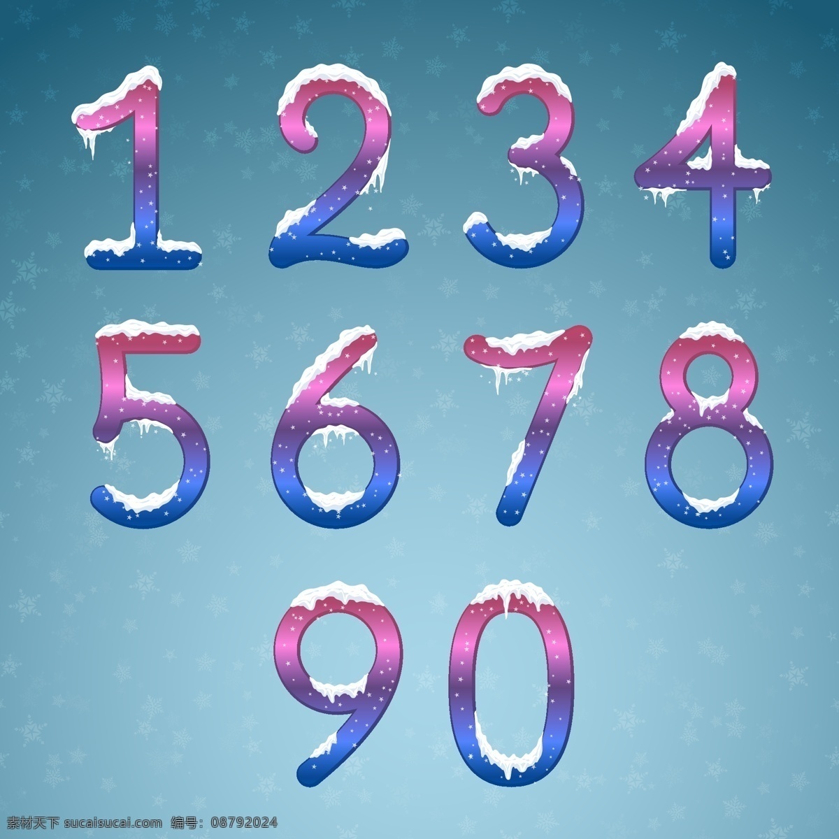 落 上 雪花 数字 冰块 冬季 艺术字 矢量 高清图片