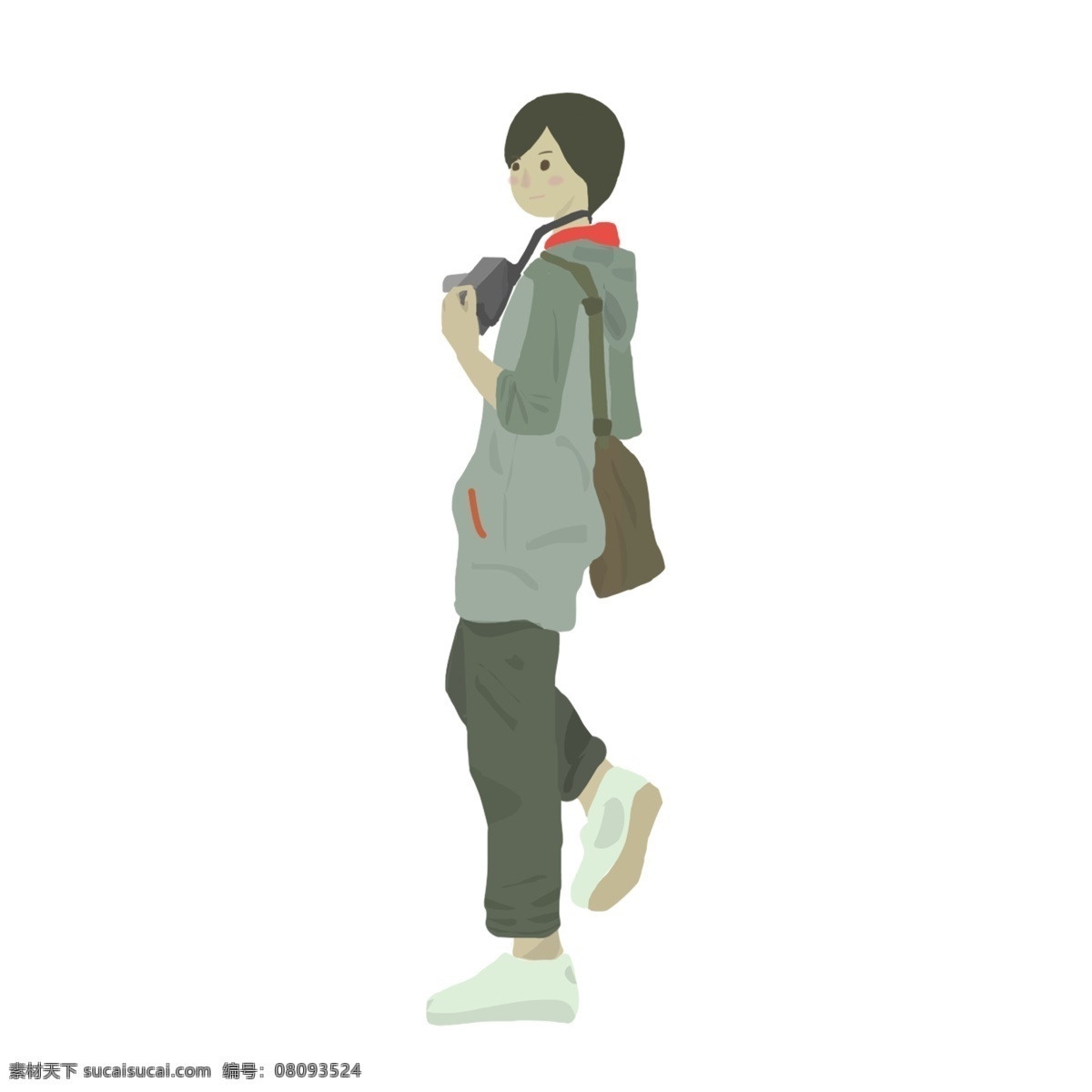 手绘 相机 人 元素 人物 少年 拿相机 卡通 二次元 绘画 卡通人物 手绘人物 回头 转头