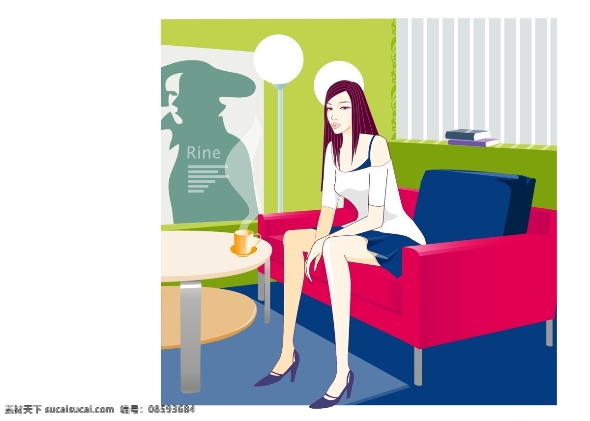 坐在 沙发 上 的卡 通 女人 插画 妇女女性 高跟鞋 韩国卡通 卡通人物 女孩 女人模板下载 时尚女人 矢量人物 卡通 矢量 矢量图