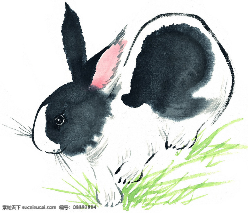 位图 动物 兔子 彩色 水墨画 免费素材 面料图库 服装图案 白色
