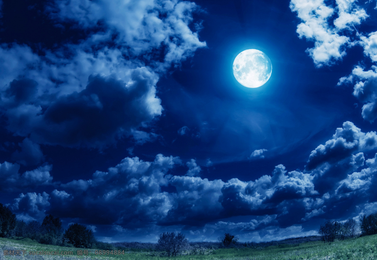 黑夜蓝天白云 天空背景 蓝色 夜晚 星空 底图 想象 月亮 黑夜 仙境 仙气缭绕 文化艺术