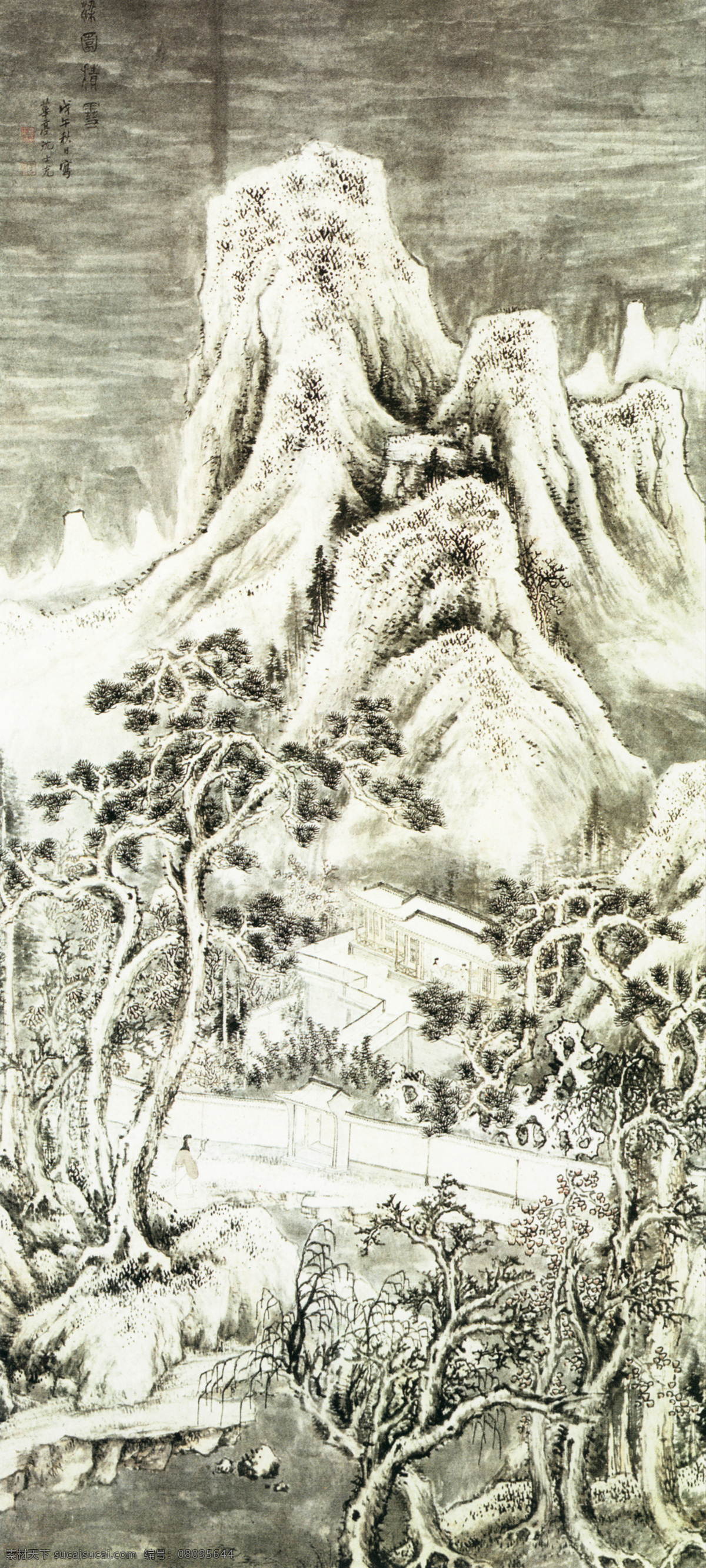 山水 名画 书画 梁园 积雪 图 古画 山水画 山水名画书画 书画真迹 中国水墨画 梁园积雪图 名家沈士充 文化艺术