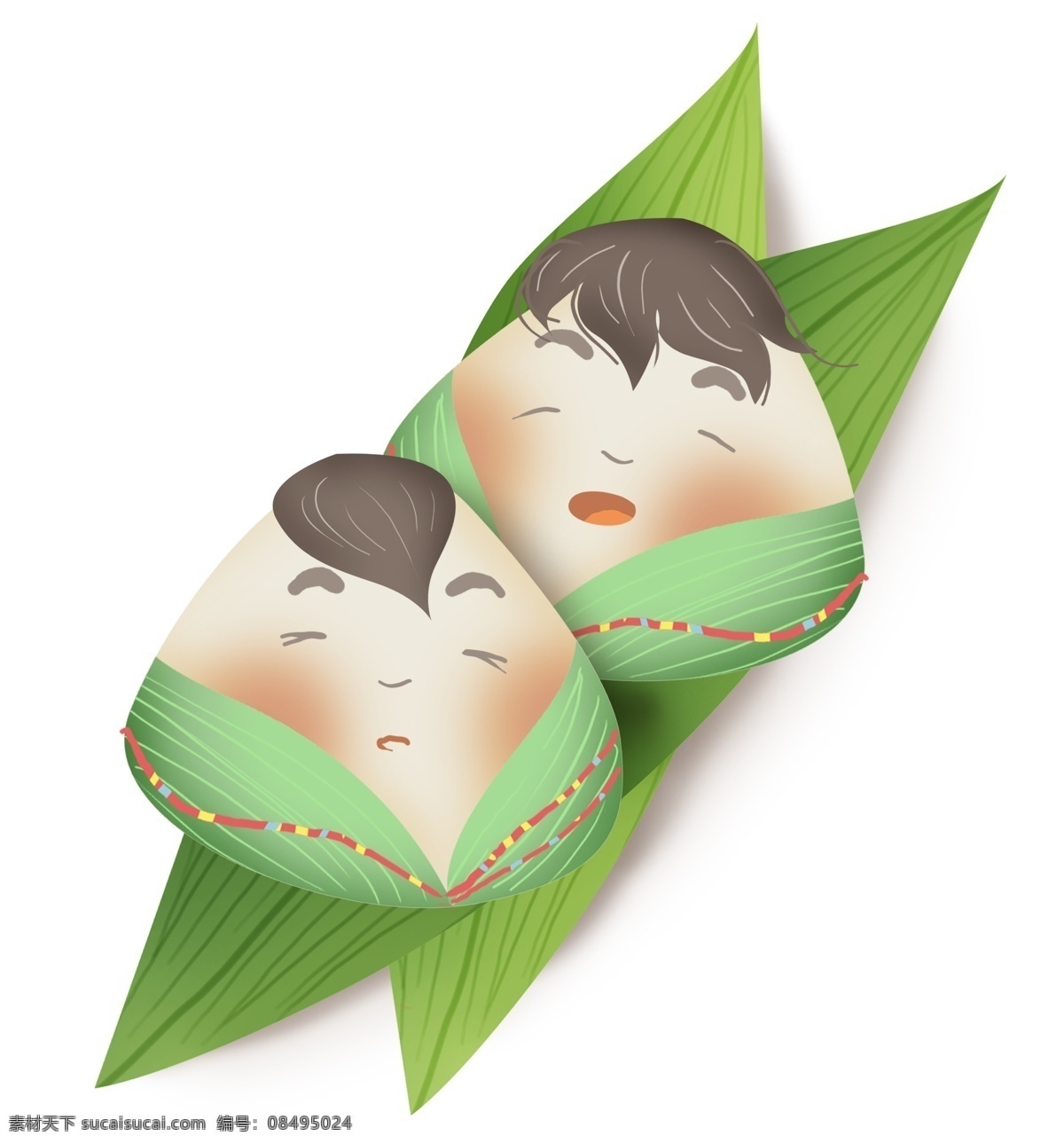 竹叶 上 两个 粽子 娃娃 中国风 糯米粽子 古风 粽子娃娃 端午节 竹叶粽子 人物粽子 传统美食 端午粽子 端午习俗 拟人粽子