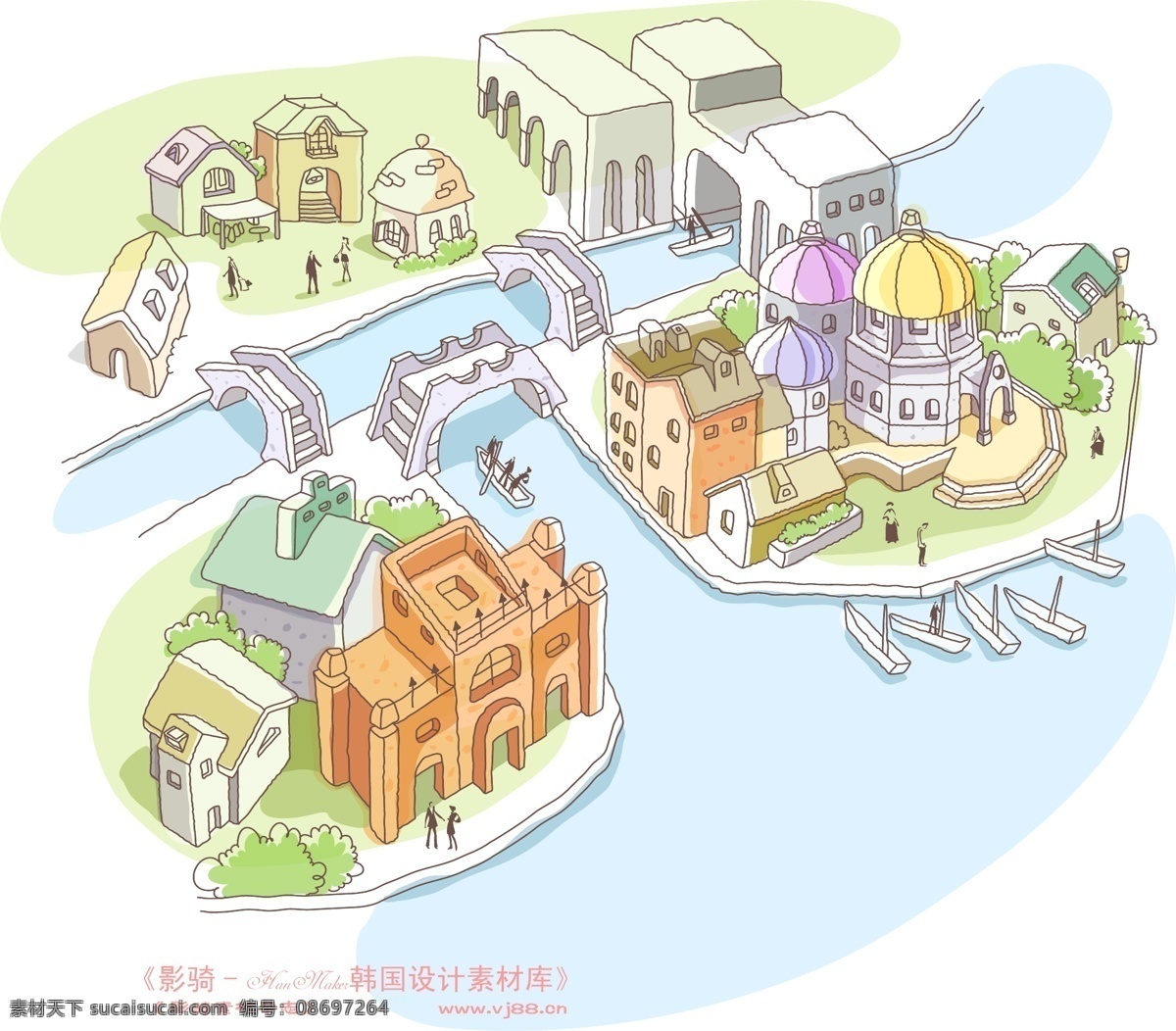 线条 城市 风景 hanmaker 韩国 设计素材 库 线条城市风景 卡通 漫画 手绘 矢量图 建筑家居