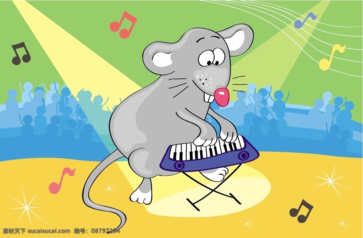 弹 钢琴 老鼠 插画 风景 背景 矢量 音乐 卡通 手绘