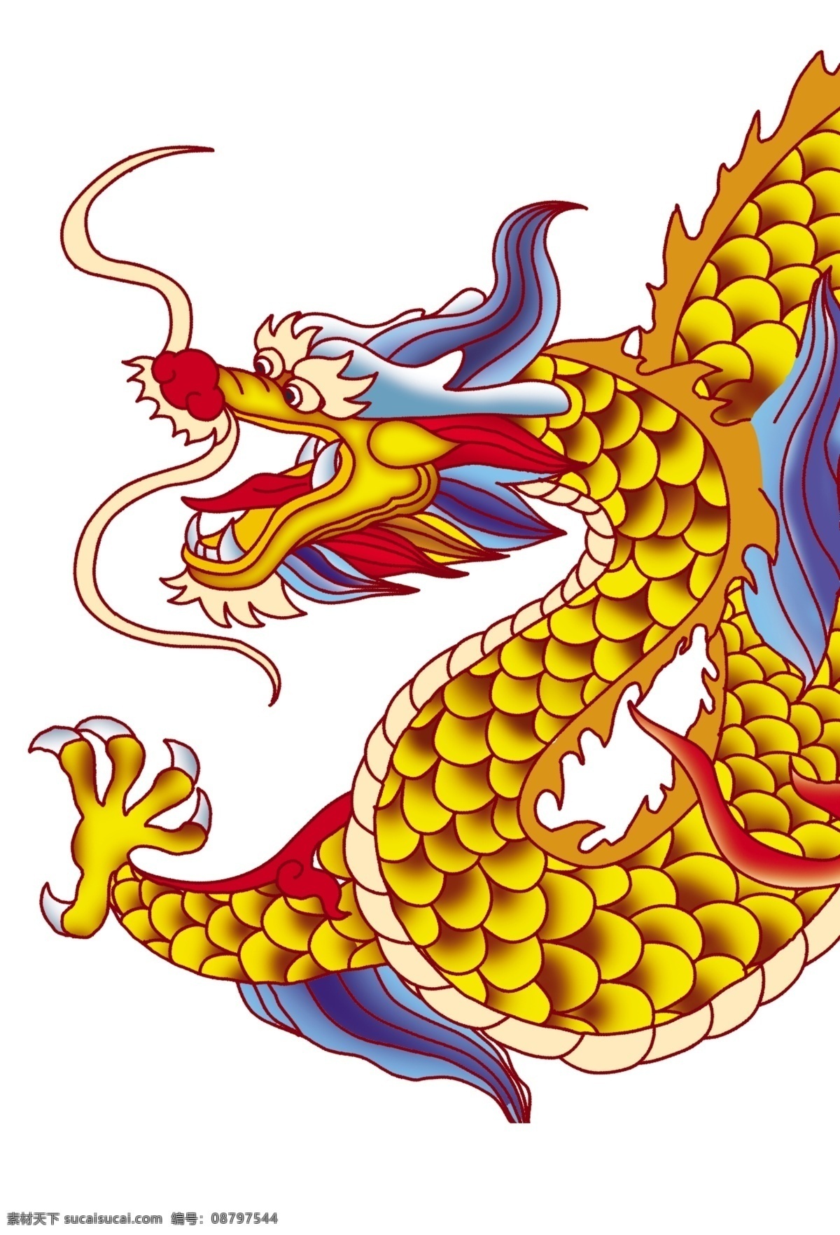 彩色龙 中国传统龙 中国古代图案 白色