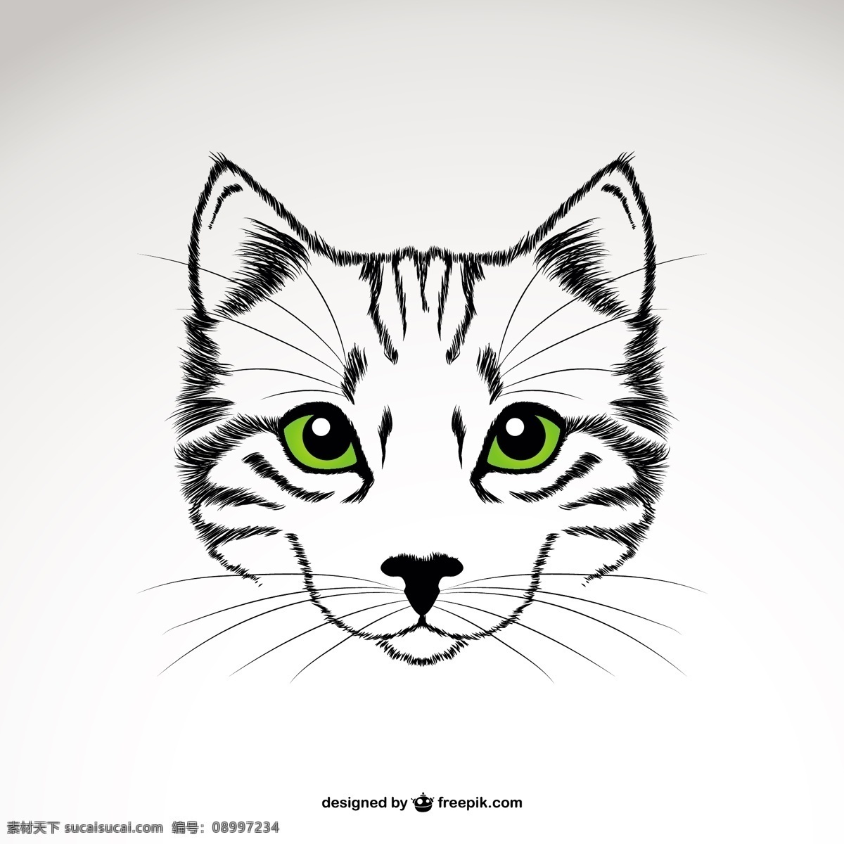 用绿眼睛的猫 绿色 模板 猫 动物 线 卡通 艺术 纹身 人物 可爱 图形 布局 符号 图形设计 眼睛 宠物 形状 卡通人物 白色