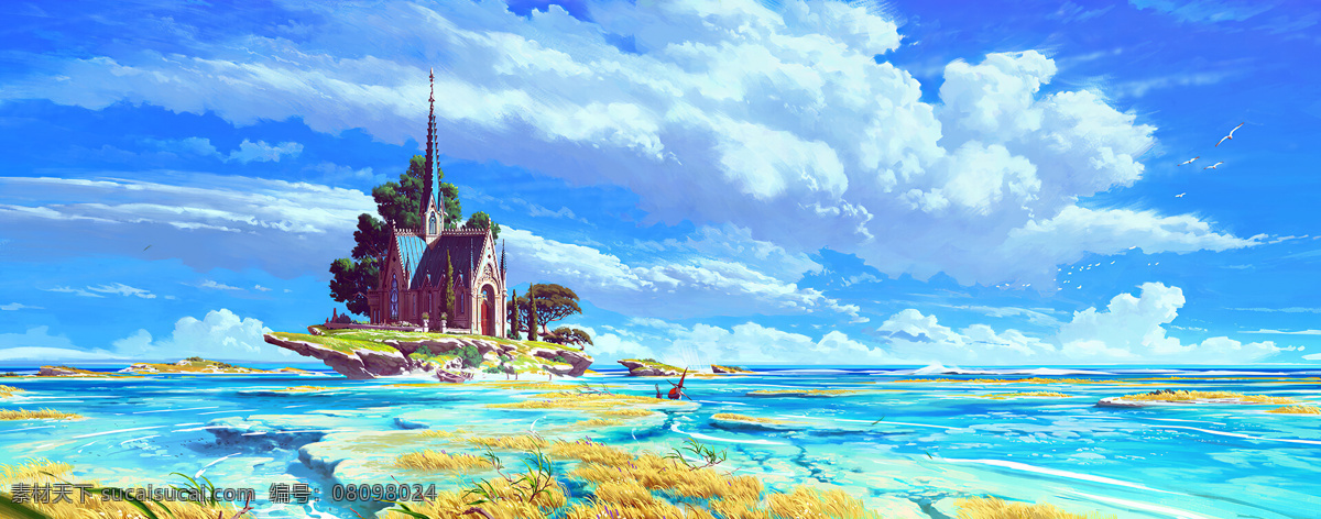 彩色 动漫 风景 插画 背景 动漫动画 风景漫画