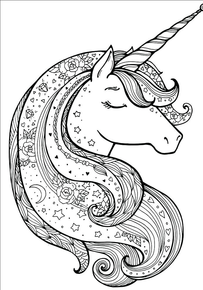 独角兽黑白画 卡通独角兽 独角兽线条 简笔画 矢量独角兽 黑白独角兽 文化艺术
