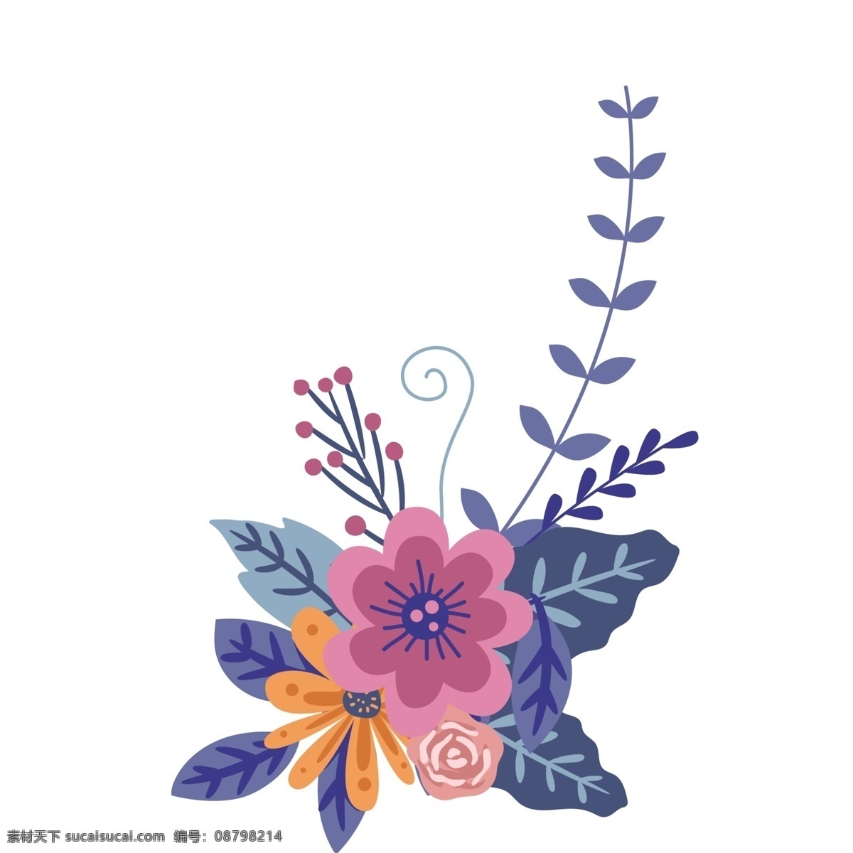 彩色 点缀 花朵 免 抠 小清 新卡 通 手绘花朵 红花 彩色的花朵 多种颜色 叶子 橄榄叶 植物 花边 花框点缀 小清新