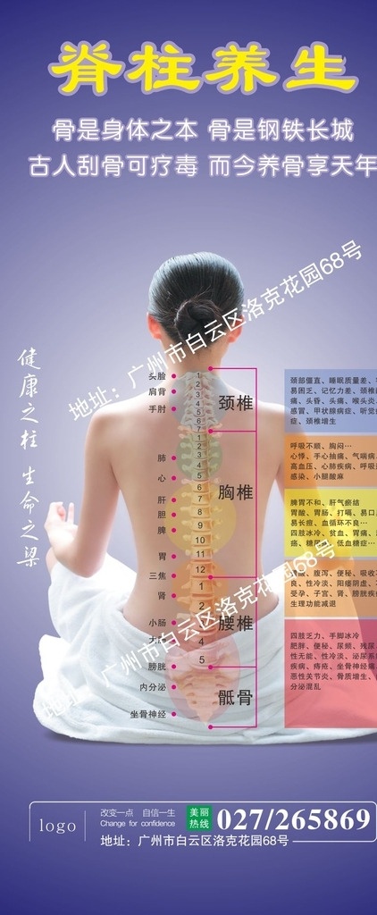 脊椎广告 脊椎养生 美容广告 脊椎 腰椎 美容x展架 紫色x展架 美容美体 cdr矢量图