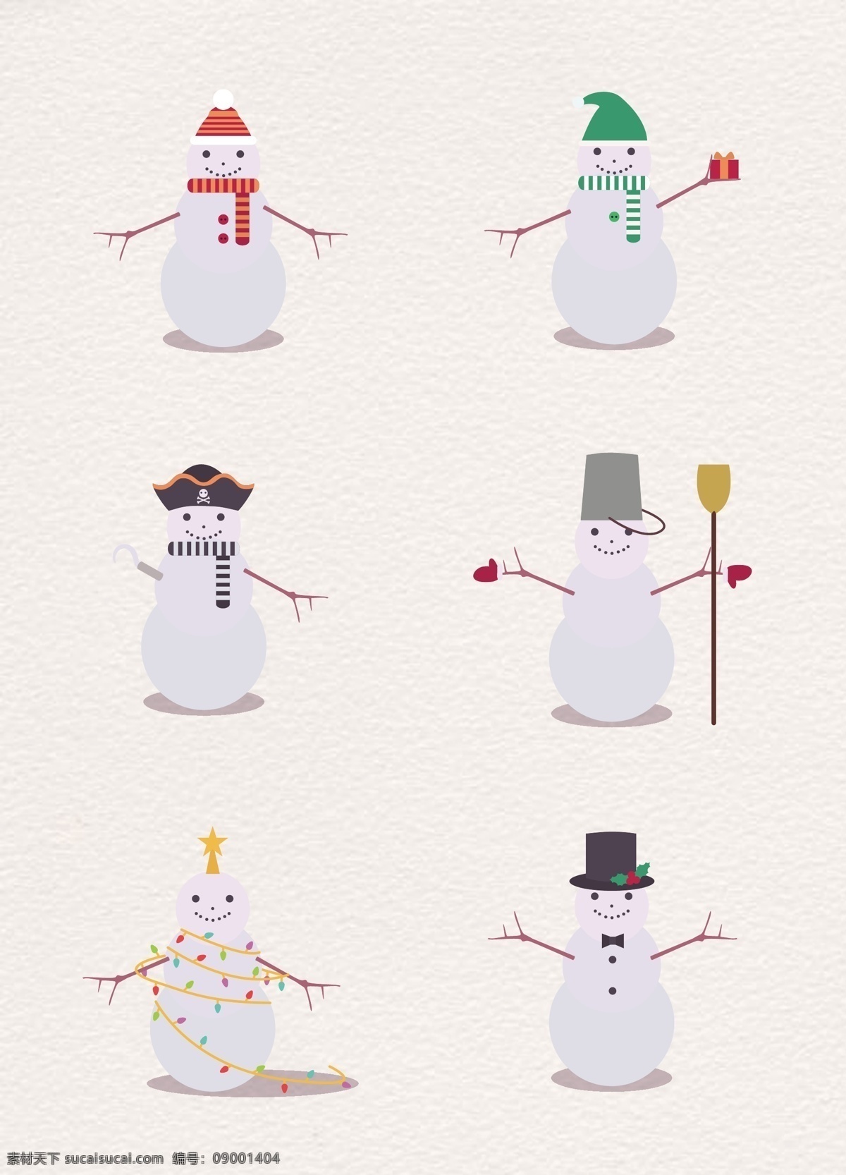 简约 冬季 雪人 合集 冬天 圣诞节 矢量图 卡通 手绘 彩灯