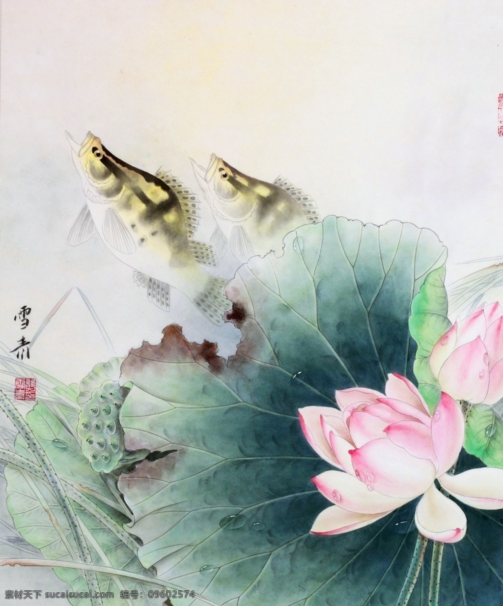 鲤鱼 戏 荷塘 工笔画 字画 国画 走廊挂画 客厅挂画 教室挂画 花鸟画 工笔花鸟 工笔国画 工笔荷花 工笔画欣赏 工笔画素材 文化艺术 绘画书法 高清工笔画 风景 工笔 绘画 书法