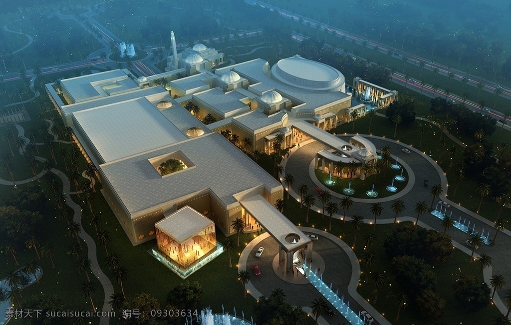 酒店 会所 夜景 鸟瞰 效果图 建筑效果图 阿拉伯风格 鸟瞰效果图 环境设计 建筑设计
