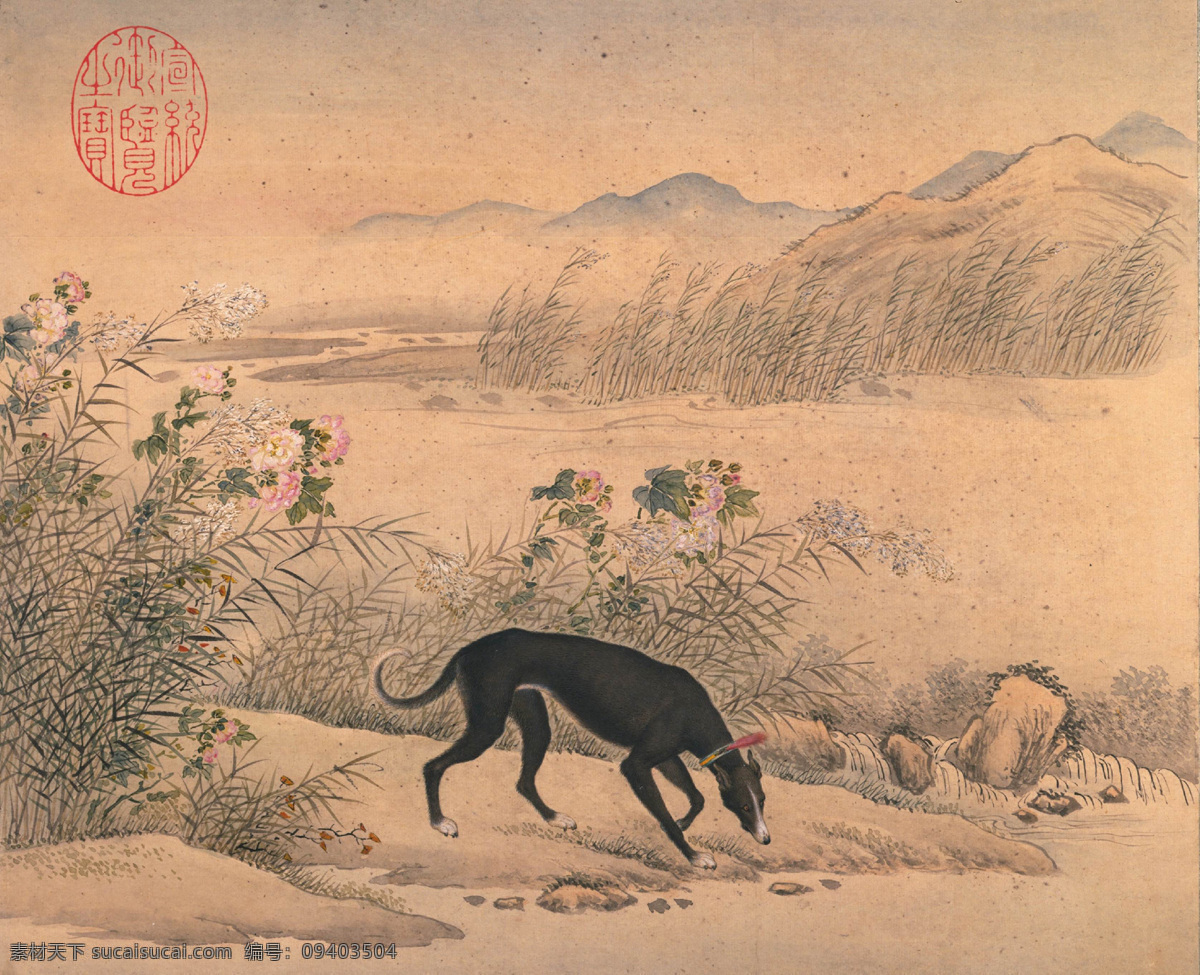 墨玉螭 清代 乾隆鉴赏 猎犬 十骏犬 宫廷画 中国古画 古典画 工笔画 艺术画 古画 国画 文化艺术 绘画书法