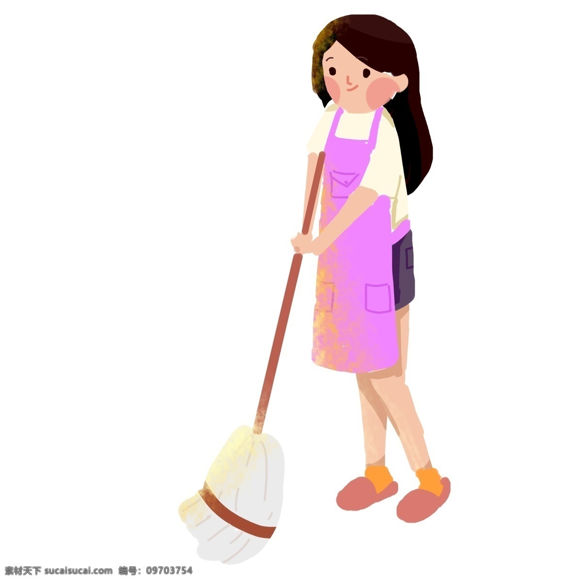 卡通 劳动节 打扫 卫生 女孩子 手绘 人物 女孩 劳动 拖地