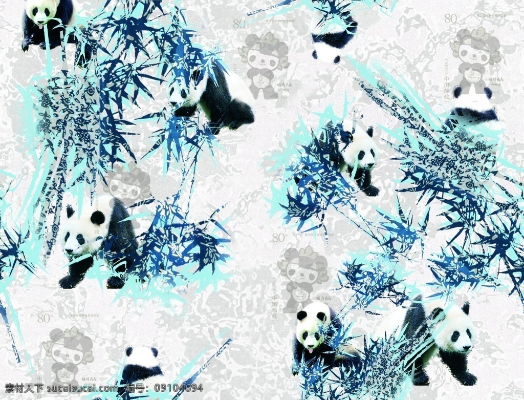 手绘熊猫 衣服印花 雨伞印花 桌布