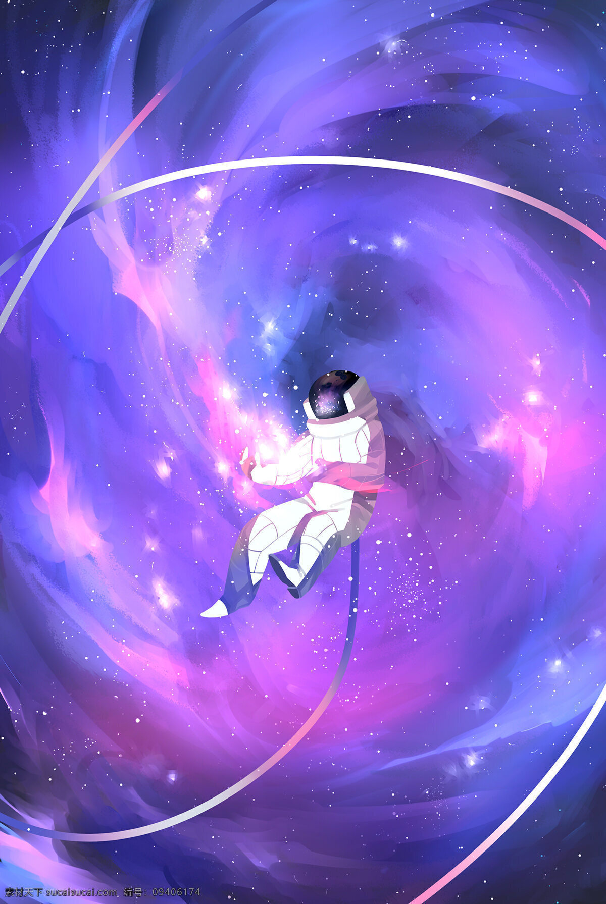 星空图 卡通人物 梦幻紫色 星星 太空 宇宙 蓝色