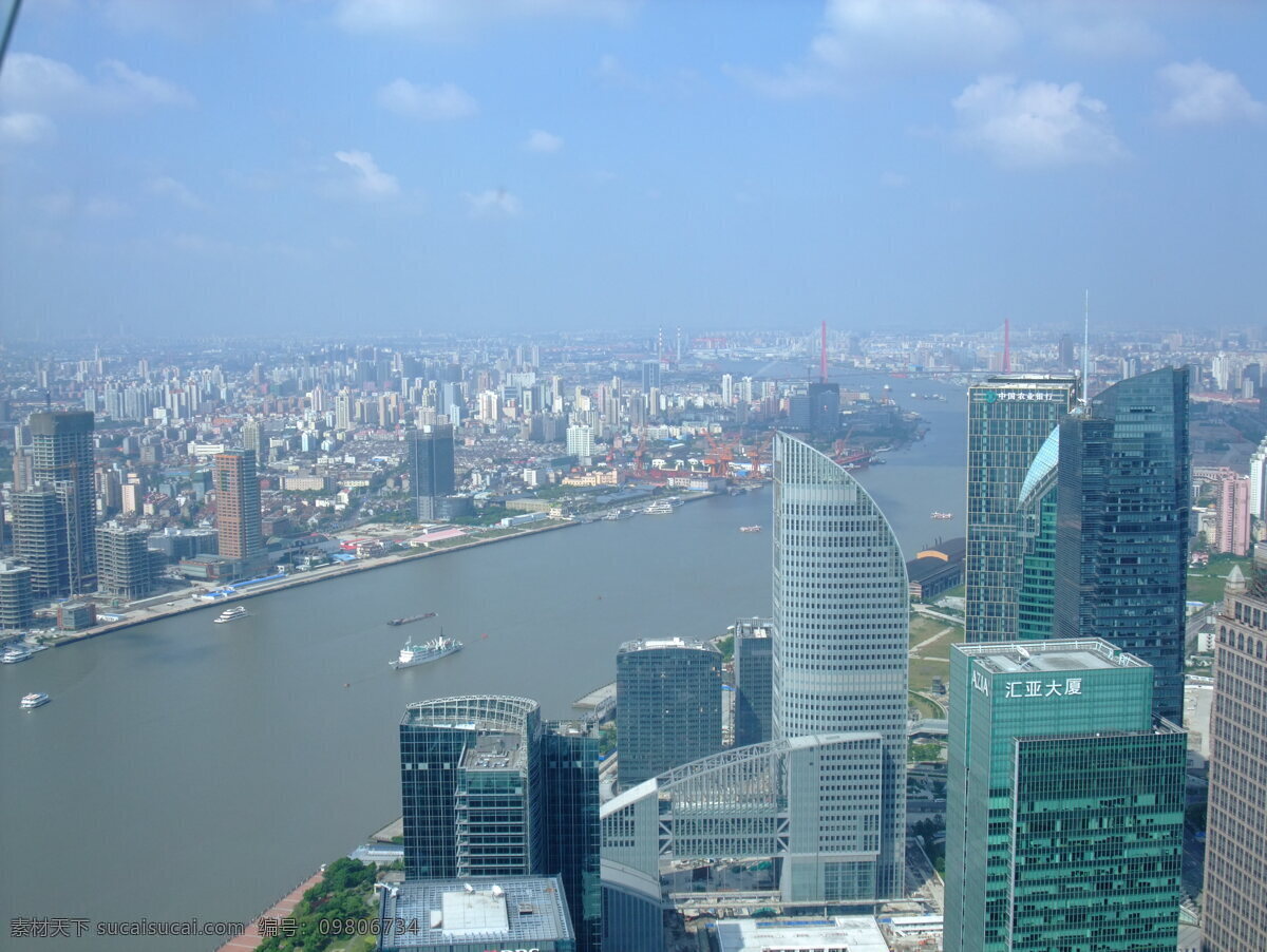 上海 市区 俯视 高楼 大厦 黄浦江 蓝天 上海风光 旅游摄影 国内旅游