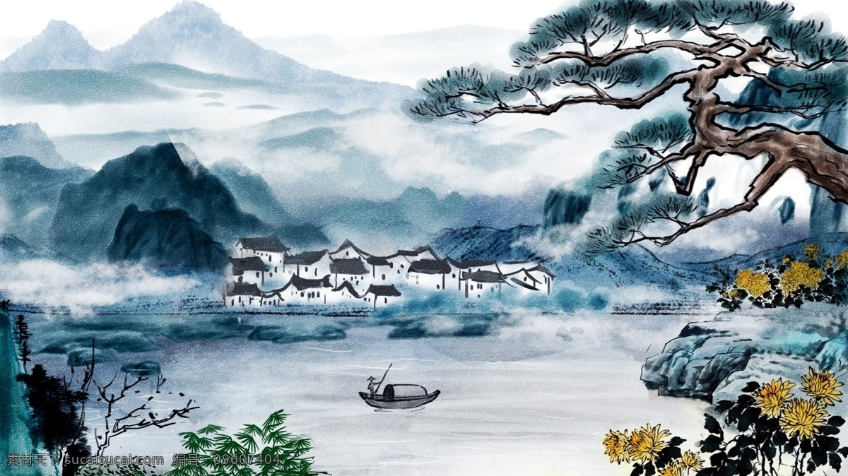 唯美 复古 中国 水墨画 风景画 水彩画 插画 壁纸 山水 中国风 中国水墨画 手机配图 中国水彩画