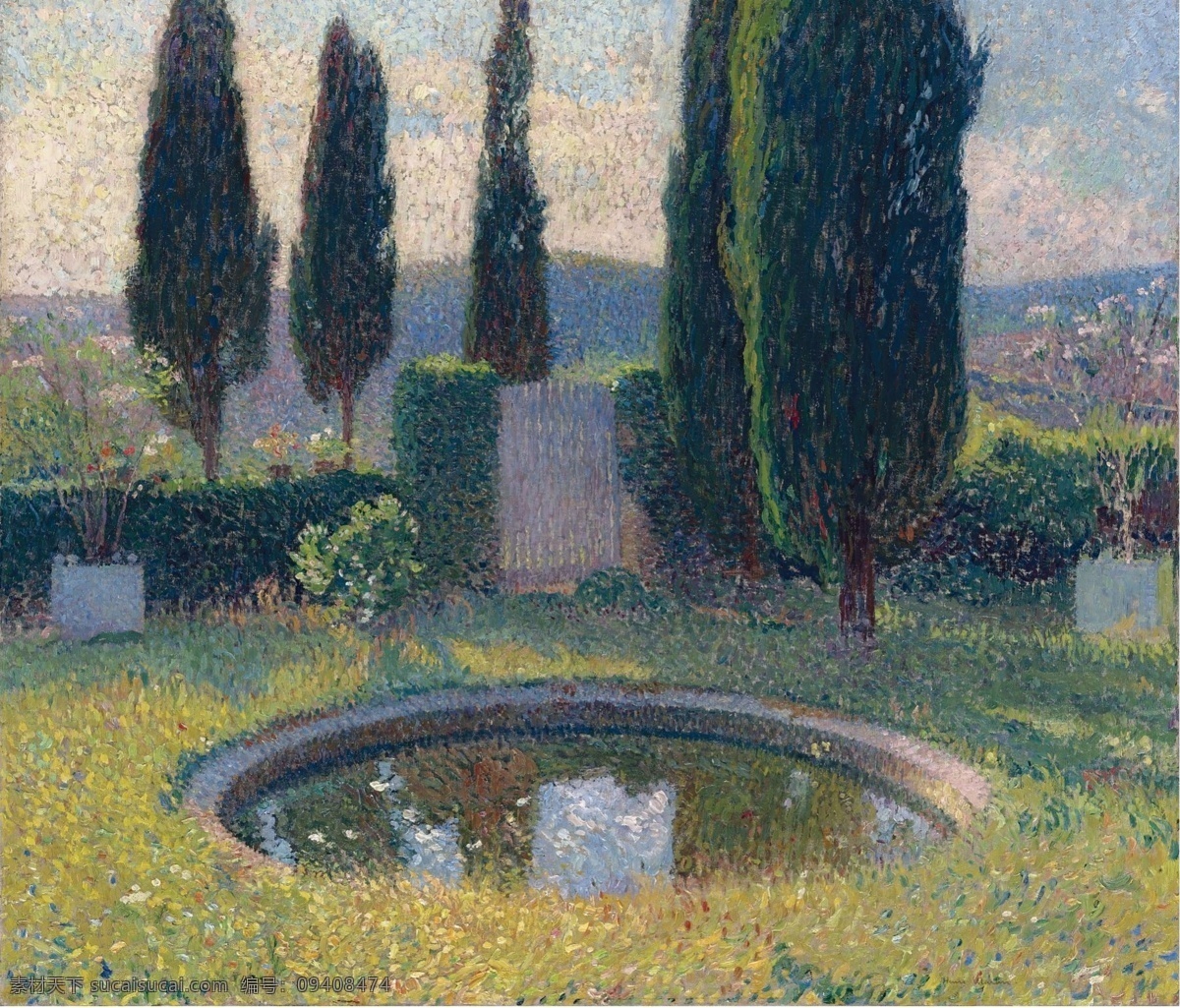花园油画设计 池塘 风景 风景画 花园 花园油画 绿地 绿树 欧洲油画 山水画 油画 模板下载 庄园 自然风光 自然美景 风光画 珍藏品 装饰素材