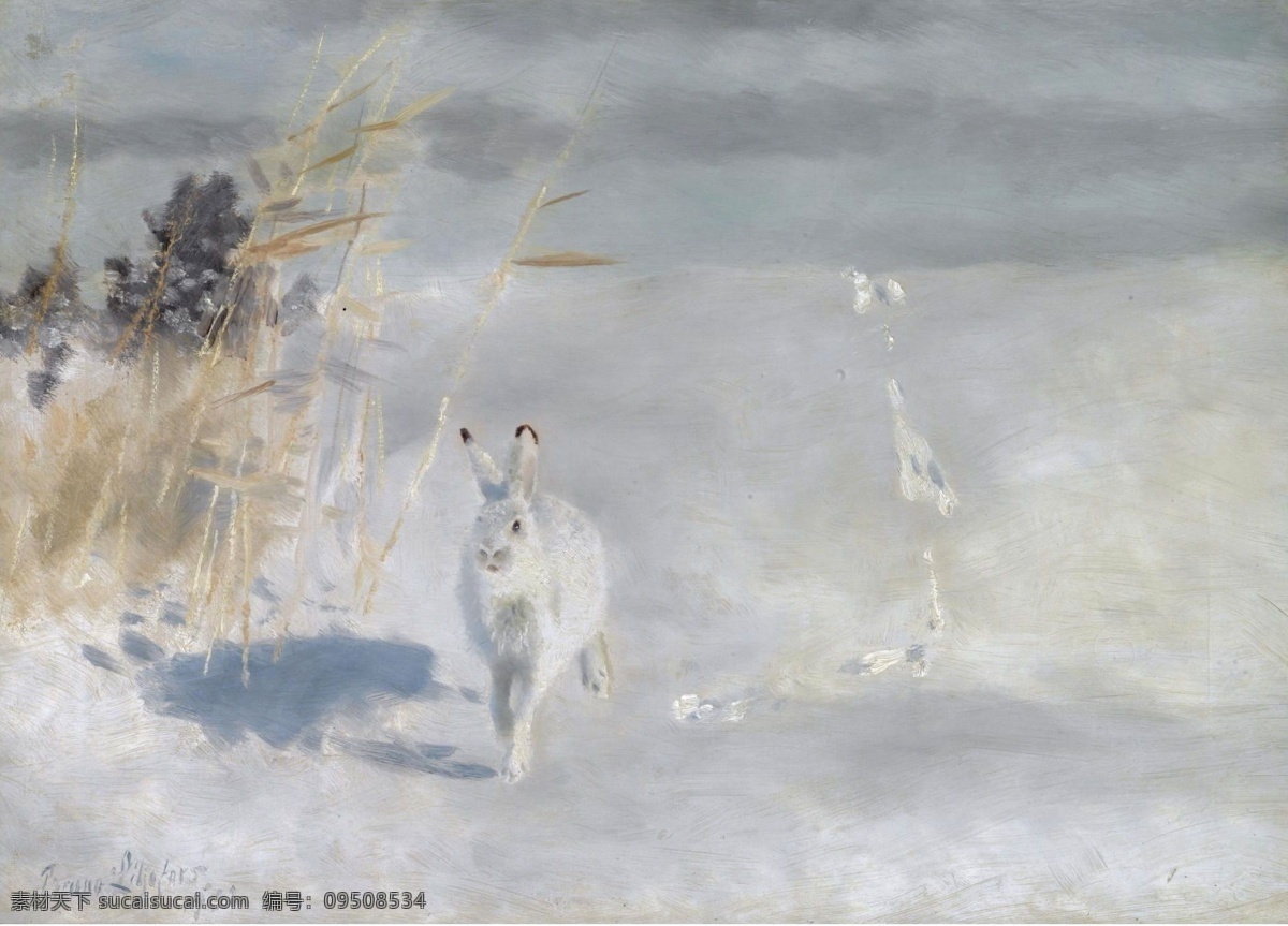壁画 草原 大树 冬季 风景 寒冬 绘画书法 精品 小兔子 野兔 下雪 田野 农田 野外 青草 自然 美景 景色 景观 绿色 树木 绿树 油画 欧洲油画 珍藏 馆藏 装饰画 美术 精美油画 名画 名作 艺术品 欧式绘画 文化艺术 大师作品 美术作品 油画绘画 家居装饰素材