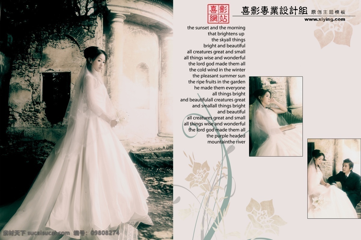 低 饱和度 婚纱 模板 藤蔓 黑色