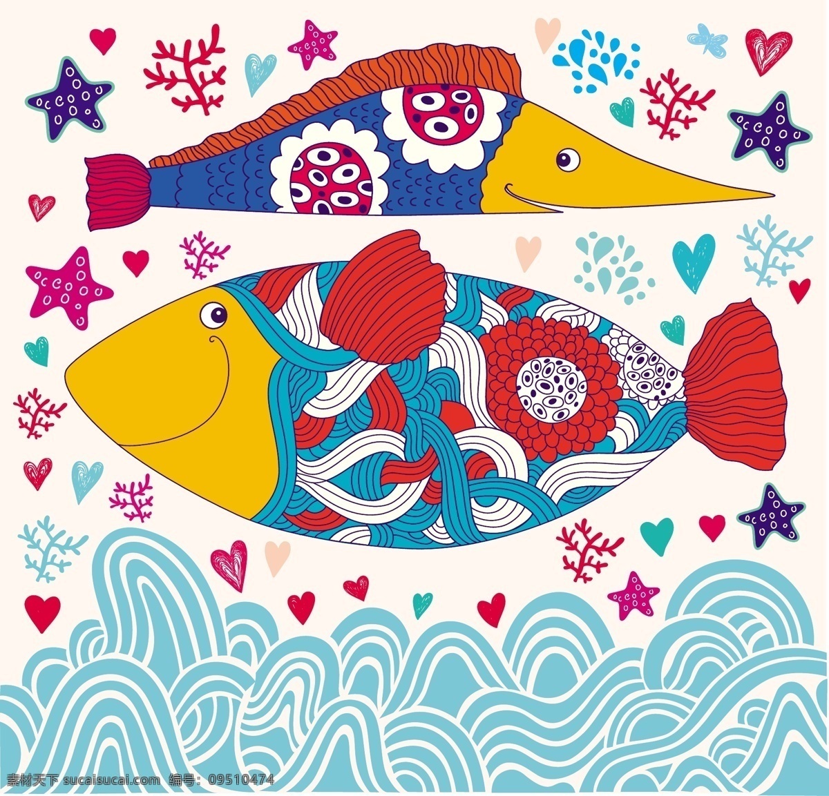 卡通 海洋生物 壁纸 波纹 卡通鱼卡通鱼 海星 海洋 手绘 儿童插画 儿童画 墙纸 插画 鲸鱼 卡通动物 卡通设计