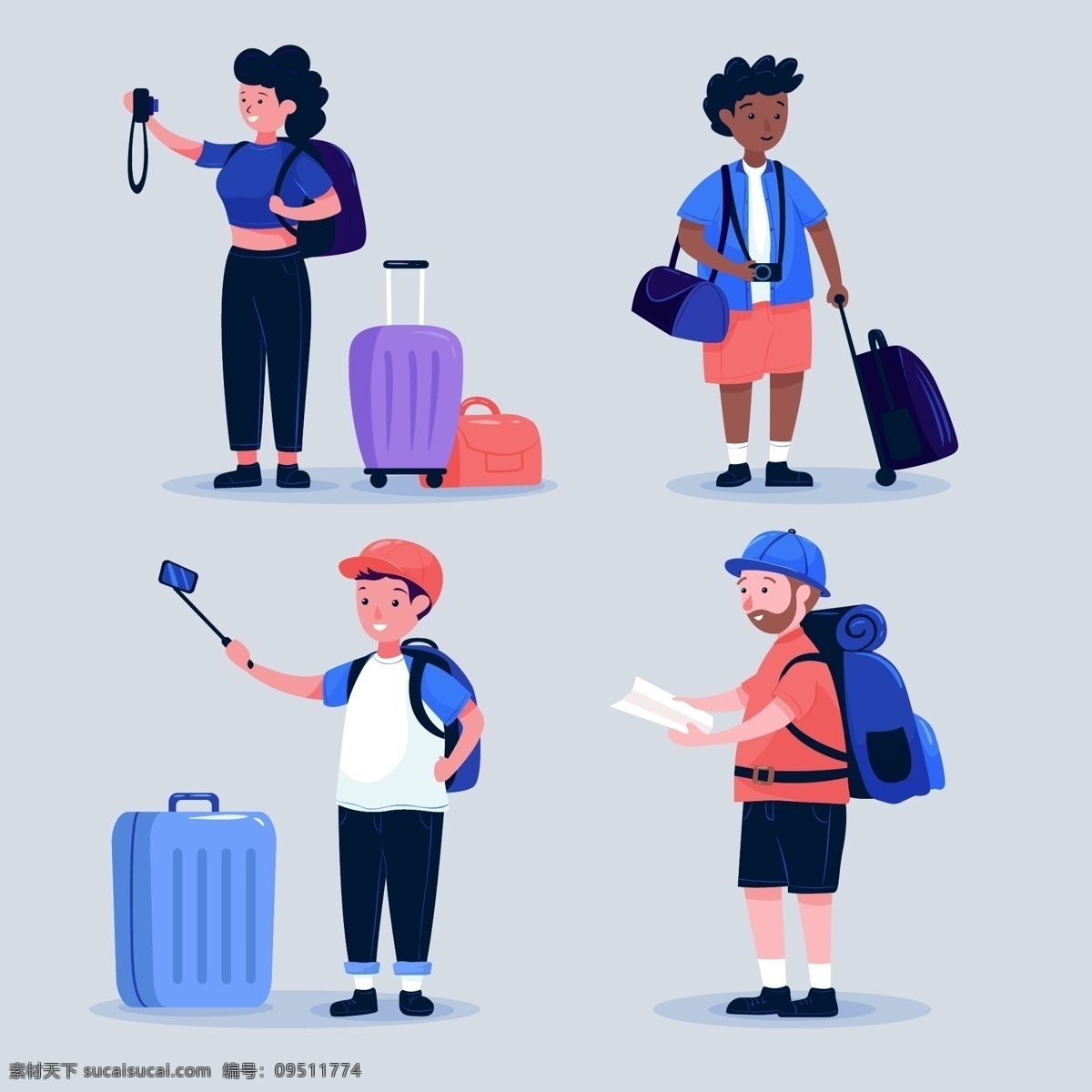 矢量游客 卡通游客 手绘游客 游客插画 游客角色 拉杆箱 旅游人物 旅游元素 旅游素材 旅行元素 旅行素材 出行 游玩 自拍 环游世界 人物卡通 人物图库 生活人物