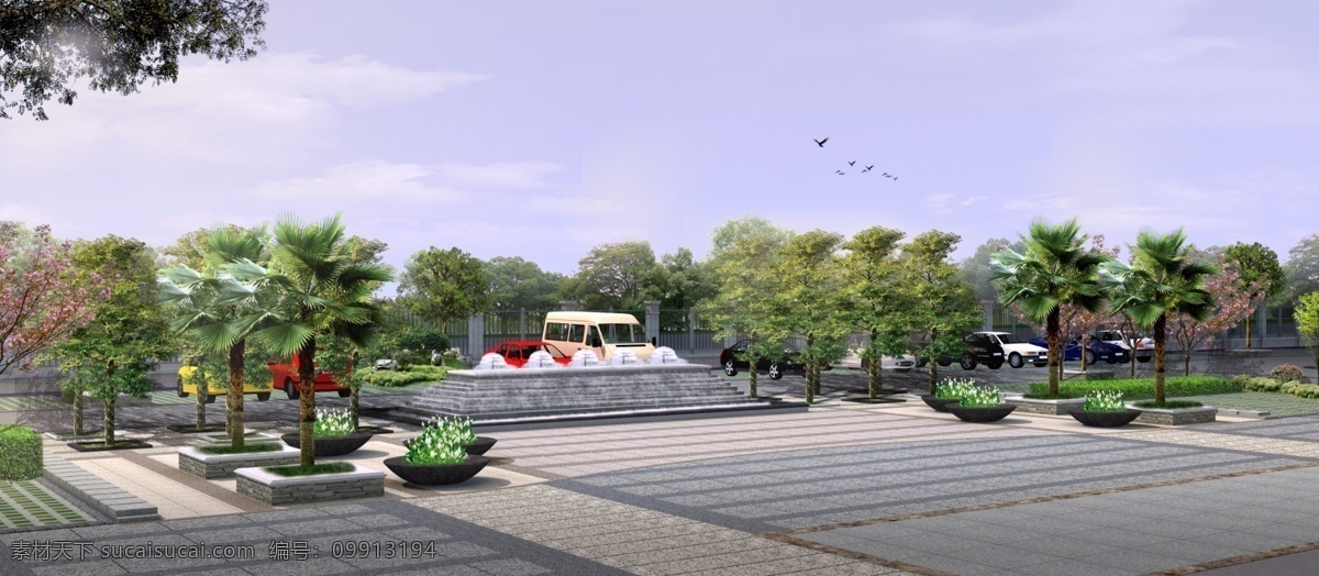 景观 后期 效果图 植物 阳光 花草 铺装 水景 雕塑 厂区 天空 后期效果图 分层 源文件
