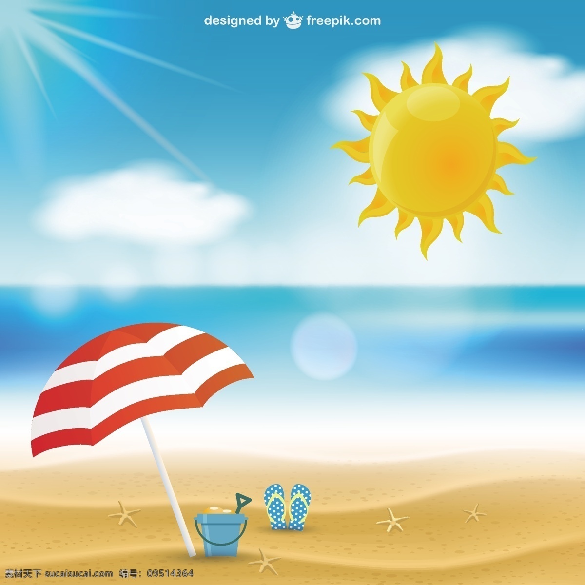 夏天的海景 夏天 阳光 沙滩 大海 夏日海滩度假 假期 阳光明媚 海边 阳伞 海景 青色 天蓝色