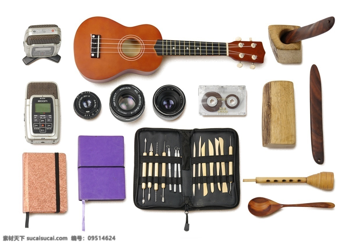音乐 吉他 笔记本 磁带 勺子 镜头 音响 笔记 工具