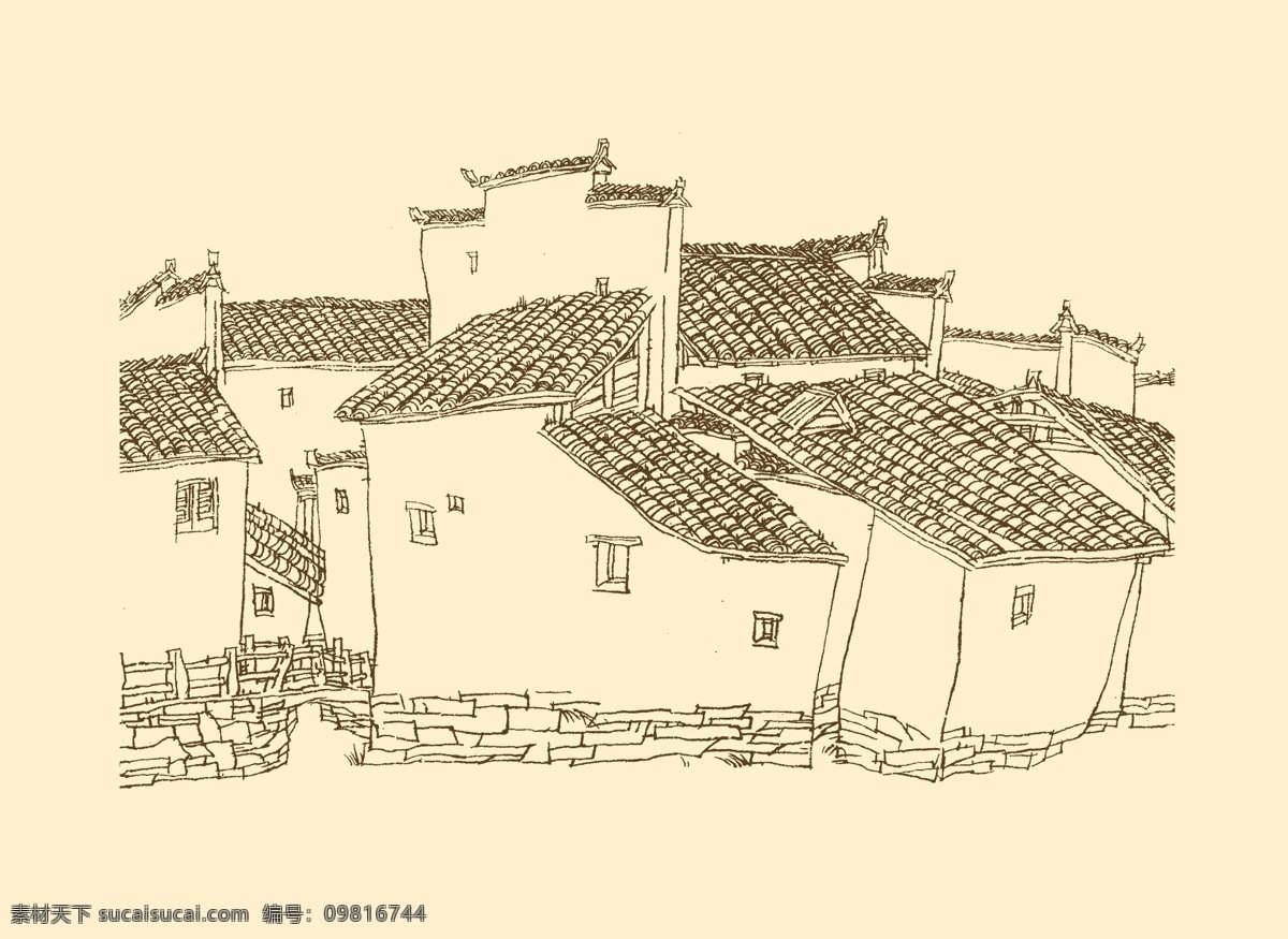 皖南古民居 白描 构图 建筑 古建筑 线描 勾勒 线条 民居 速写 钢笔画 徽派建筑 皖南 古 资料集 风景 分层 源文件
