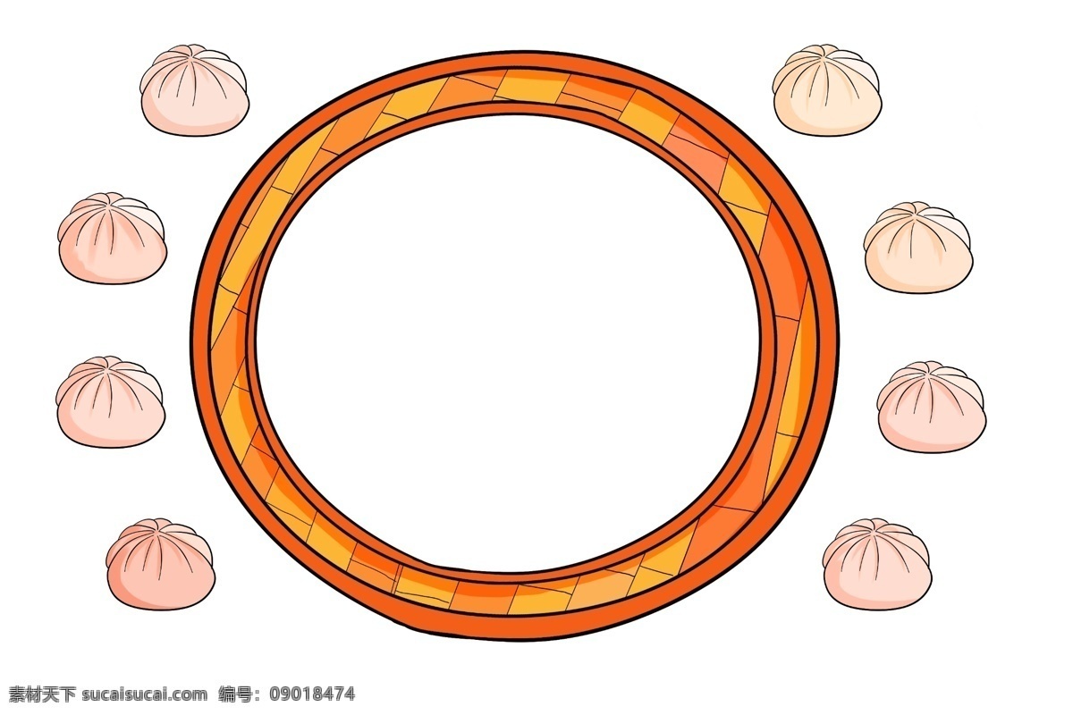 美味 包子 边框 插画 美食边框 美味包子边框 圆形装饰边框 美食食物边框 卡通包子框