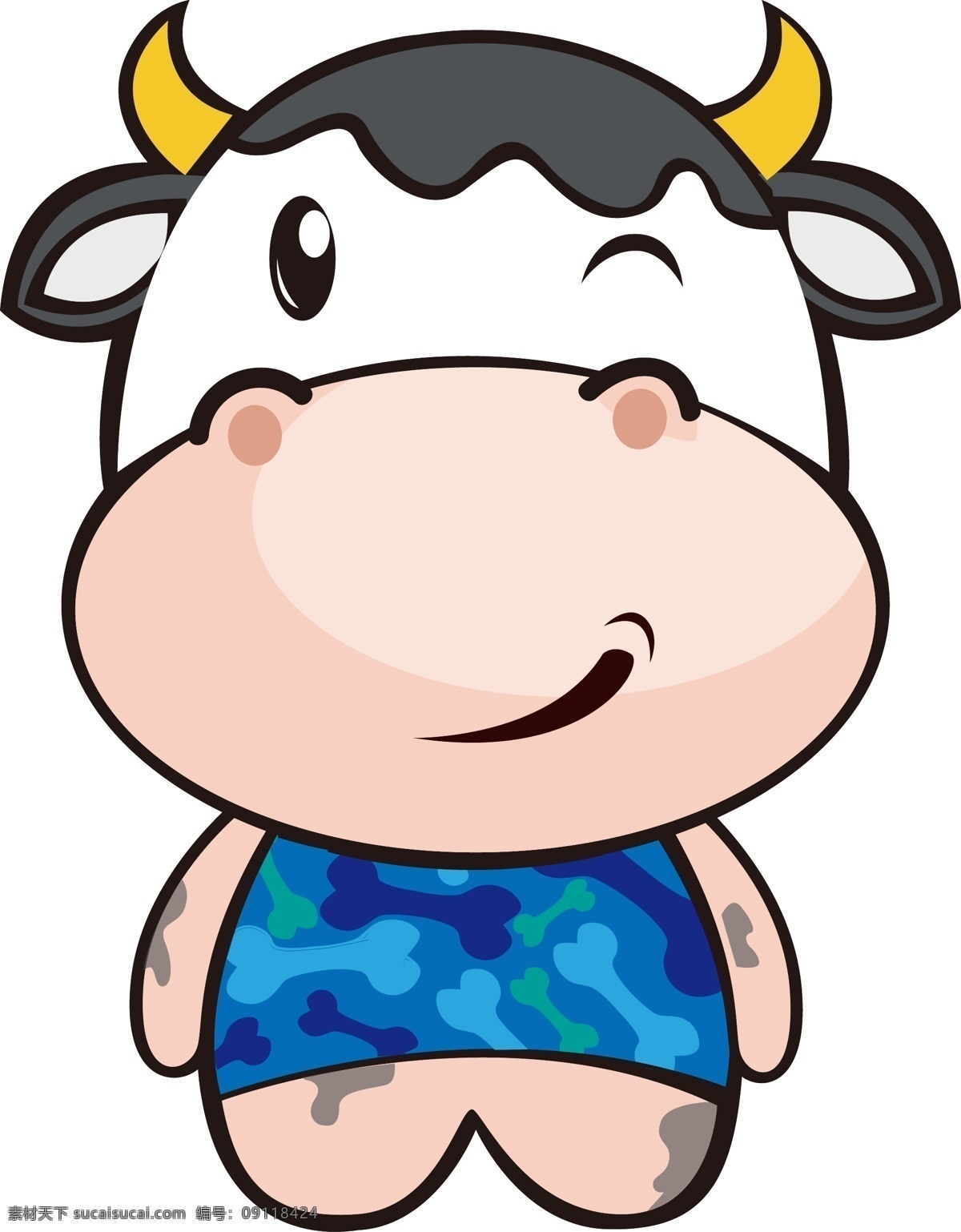 蓝色 牛头 卡通 大头 奶牛 歪 嘴 大头奶 牛 歪嘴 动漫动画 动漫人物
