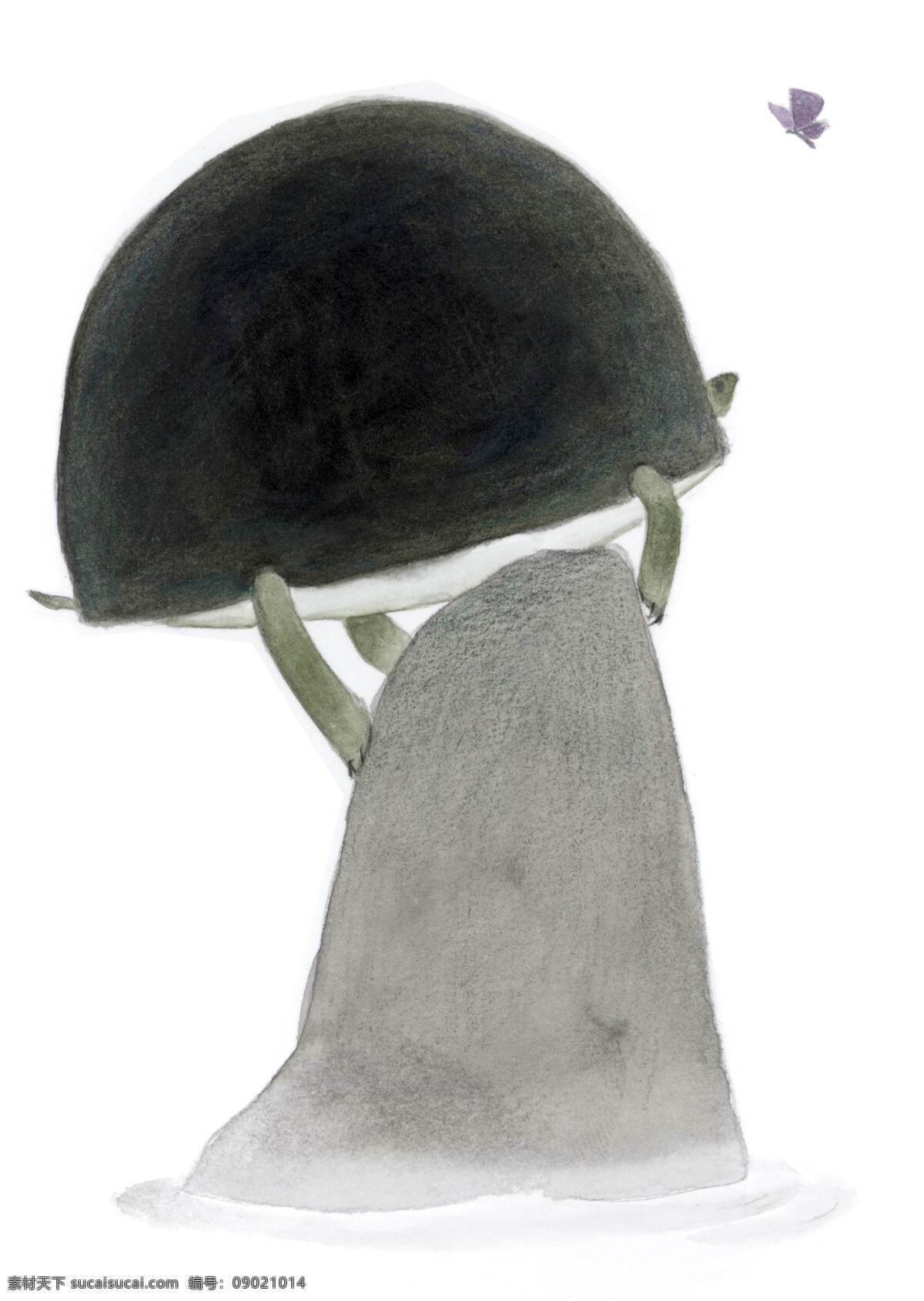 蘑菇彩绘 儿童水彩画 淡彩儿童插画 蘑菇 儿童绘画 蘑菇儿童彩绘 白色