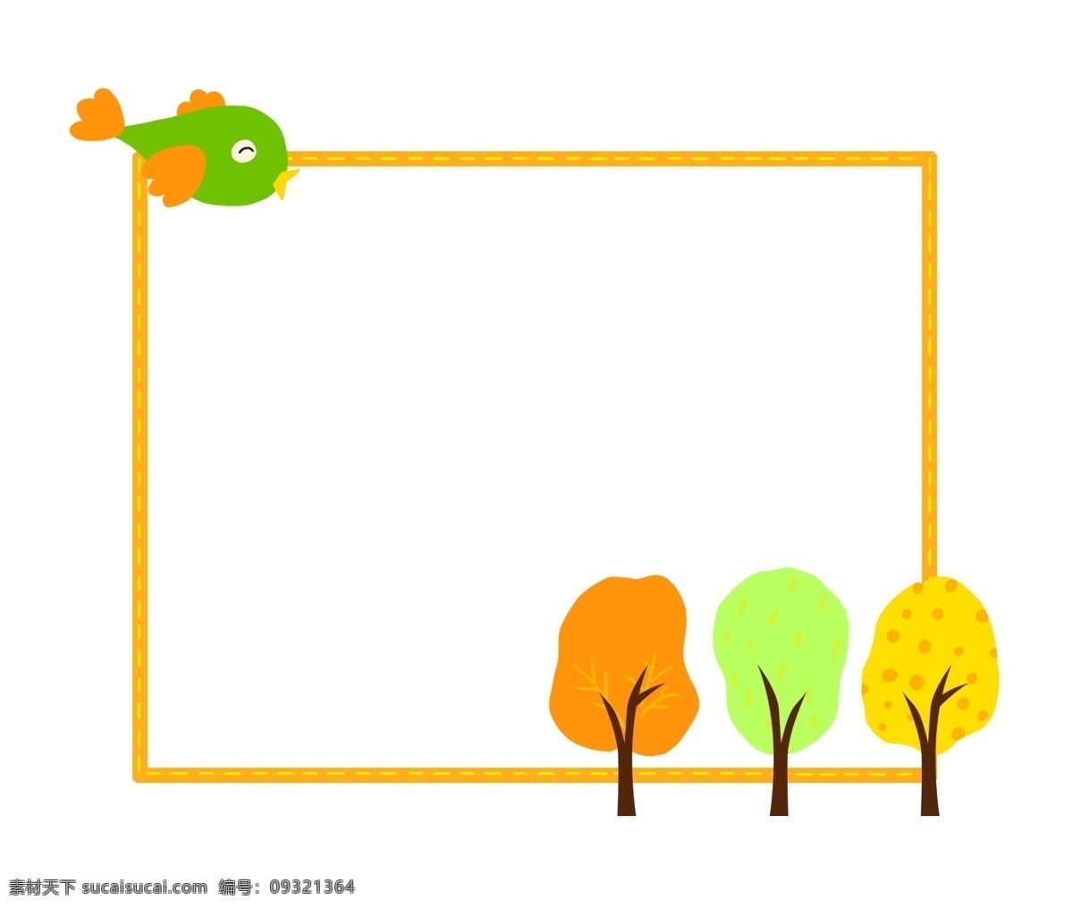小鸟 树木 边框 插图 小鸟边框 卡通小鸟 树木边框 卡通大树 边框插图 黄色边框 方形边框