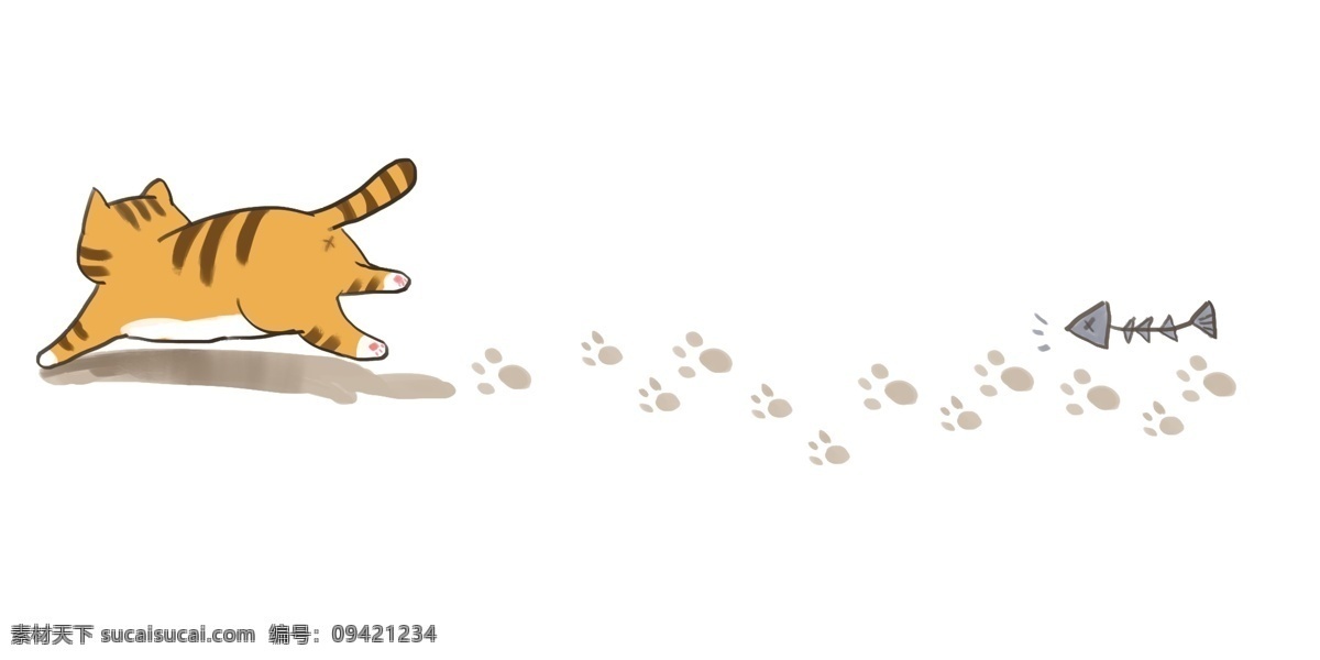 黄色 小猫 脚印 分割线 黄色的小猫 小猫分割线 小动物分割线 脚印分割线 鱼骨分割线 分割线装饰
