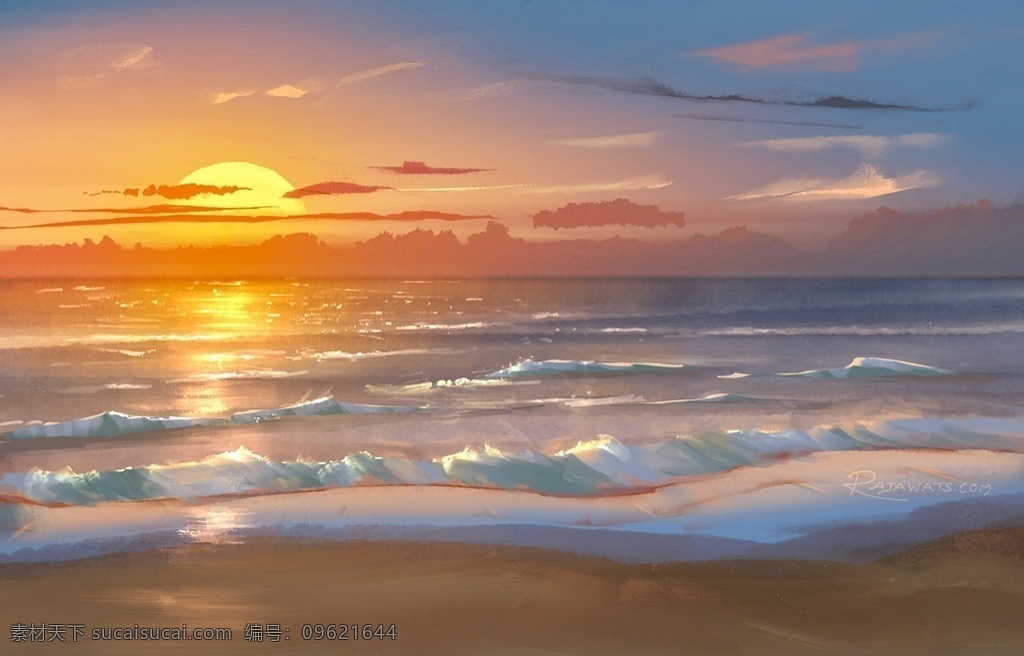 插画景色 插画海景 插画晚霞 插画天空 动漫动画 动漫人物