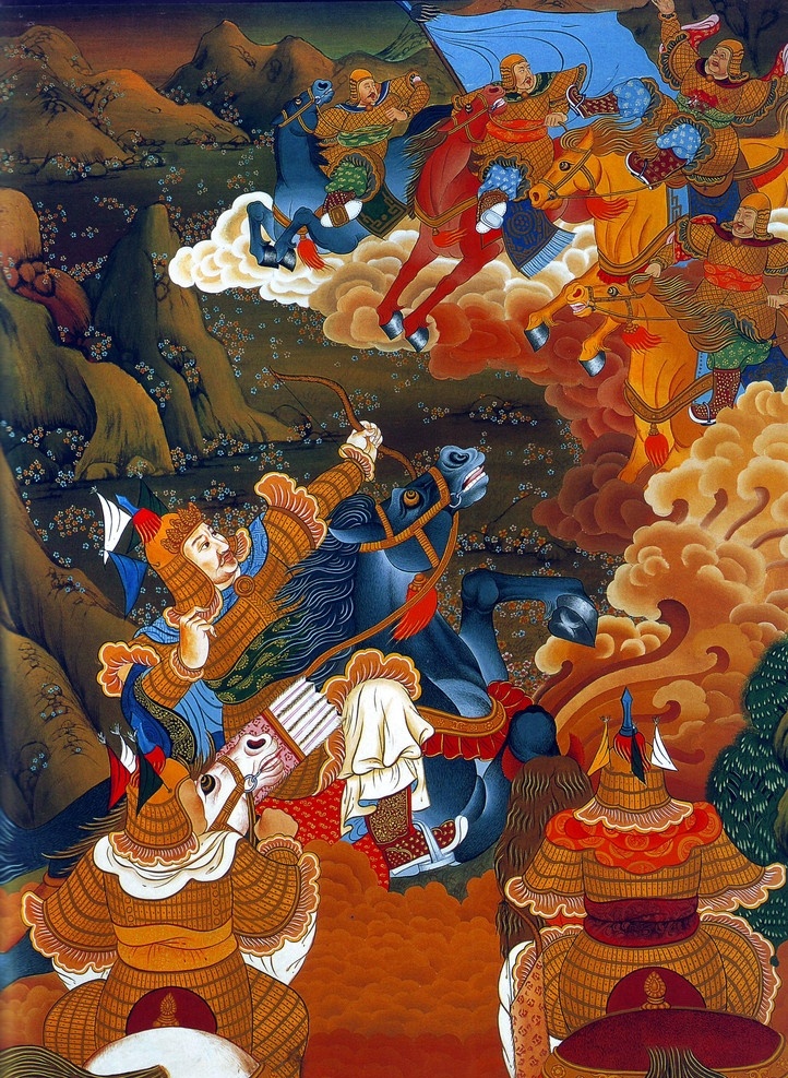 格萨尔唐卡 唐卡 格萨尔 藏画 佛教 藏传佛教 藏式图案 藏式绘图 佛 宗教 宗教信仰 菩萨 西藏 民族 工艺 花纹 绘画 艺术 绘画书法 文化艺术