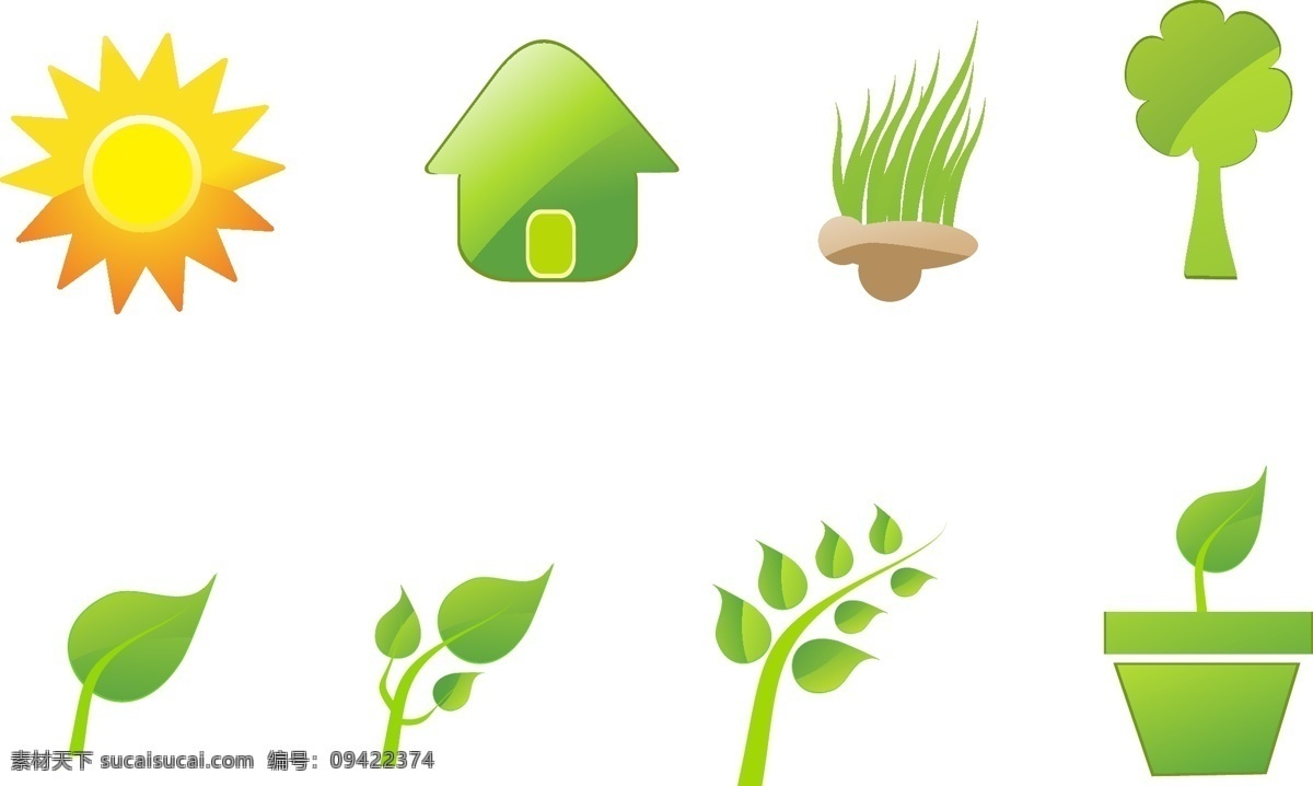 绿色 卡通 环境 相关 图标素材 环保 树叶 图标 矢量素材 树木 盆栽 太阳 发芽