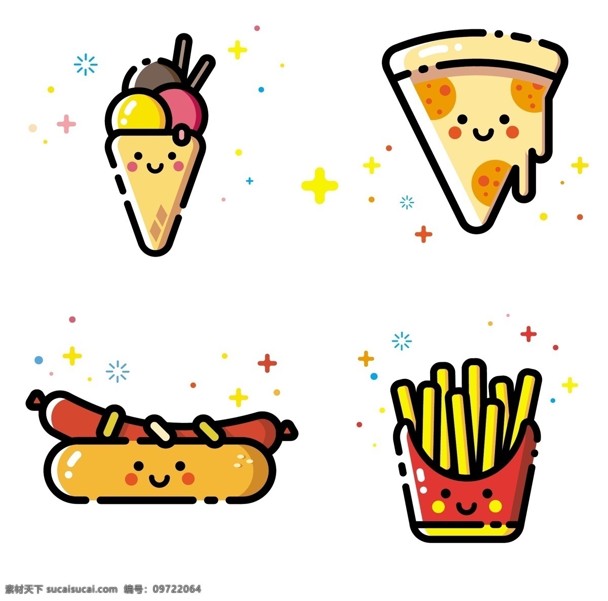 卡通美食图片 美食 元素 卡通 汉堡 冰淇淋 薯条 热狗 烤肠 设计元素 标志图标 其他图标