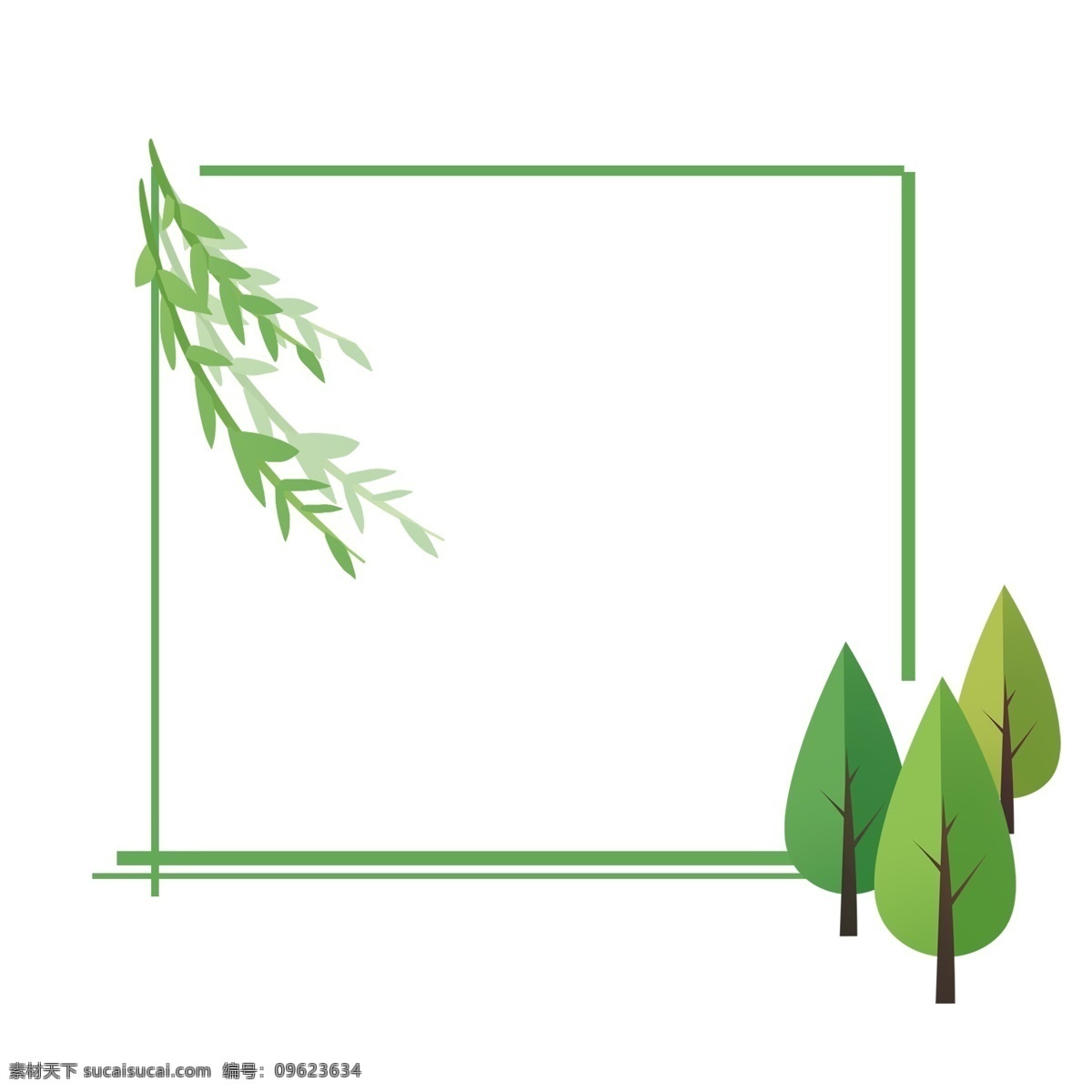 春天 绿色 装饰 边框 柳树 枝条 树 植物 绿植 草木 自然 生态 大自然 树木 春季 绿色植物 叶子 装饰图案